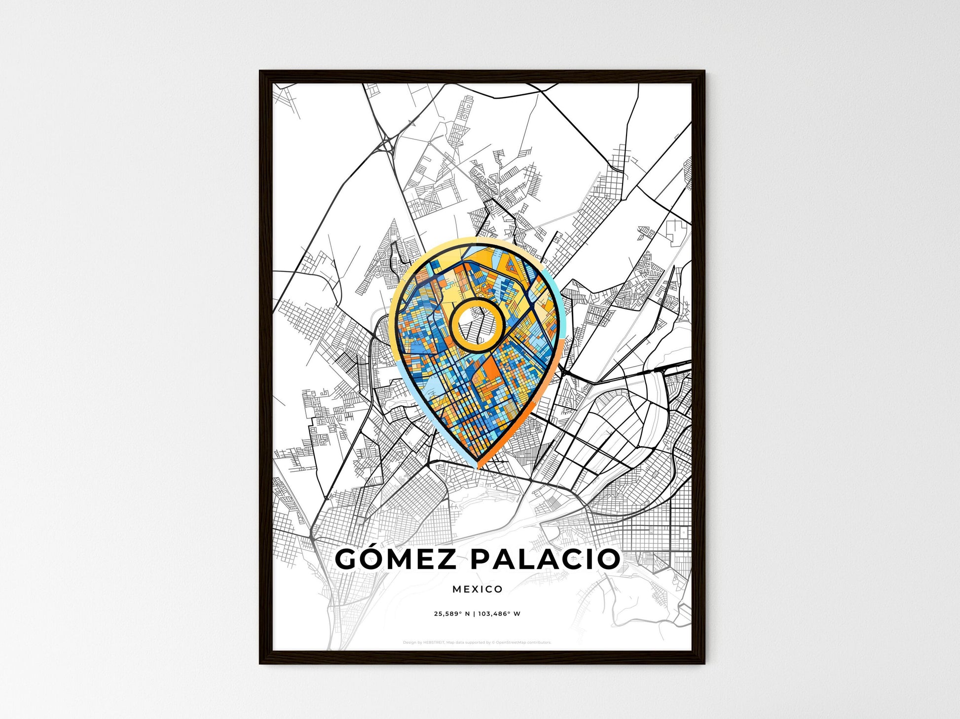 Gómez Palacio Mexico wedding art map with pointer icon