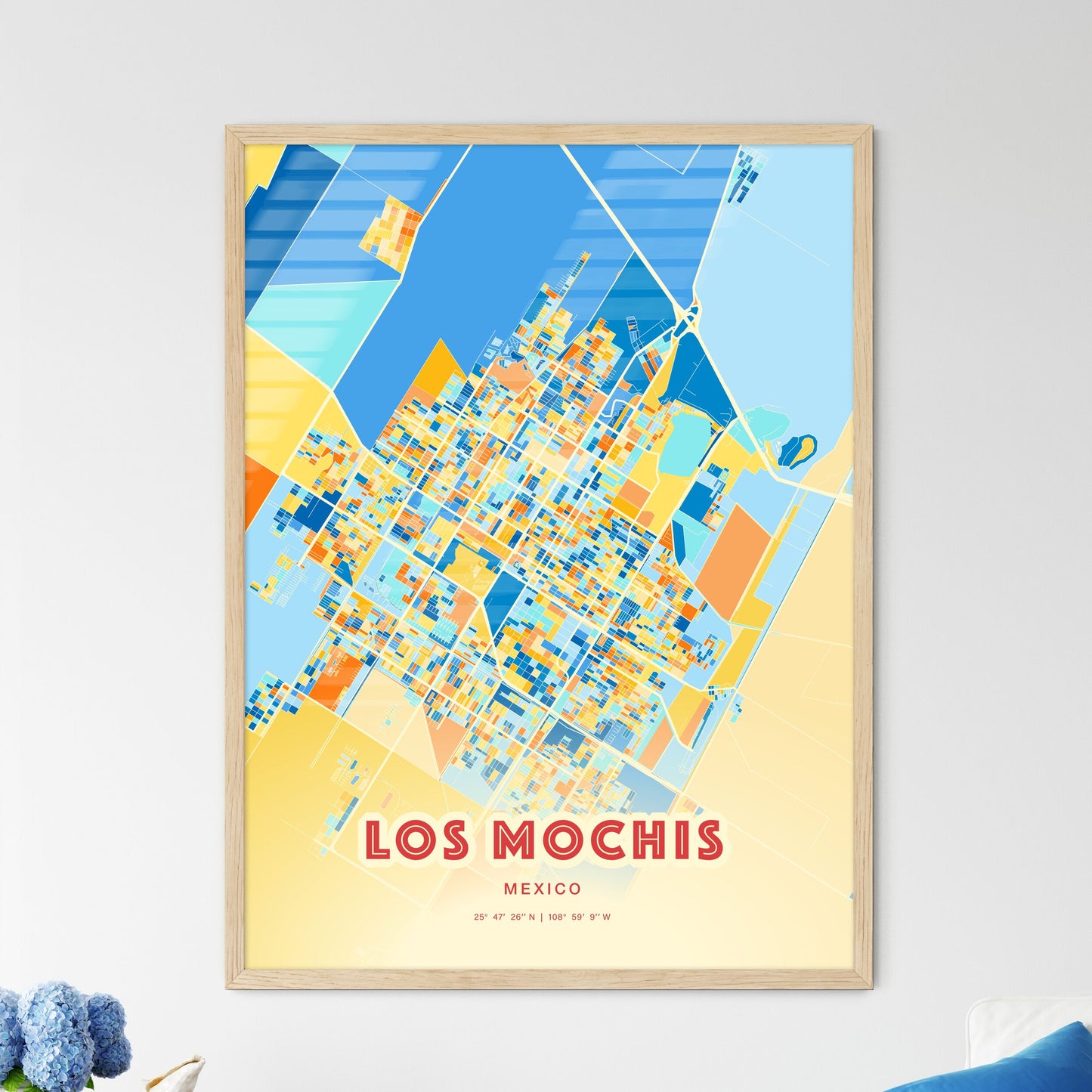 Colorful LOS MOCHIS MEXICO Fine Art Map Blue Orange