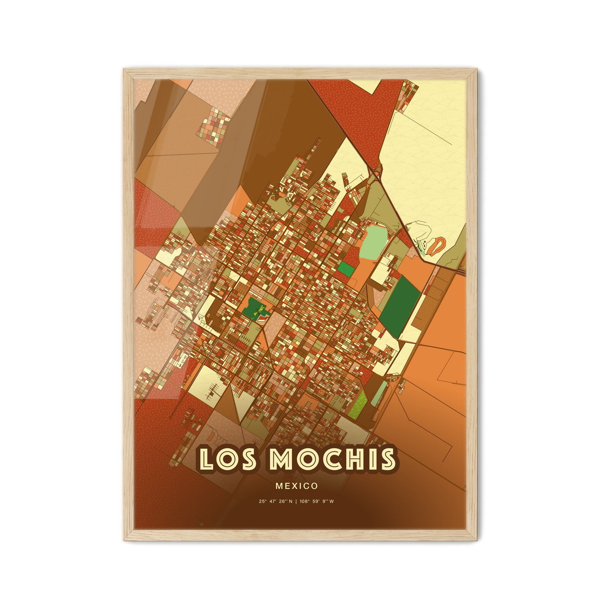 Colorful LOS MOCHIS MEXICO Fine Art Map Farmhouse