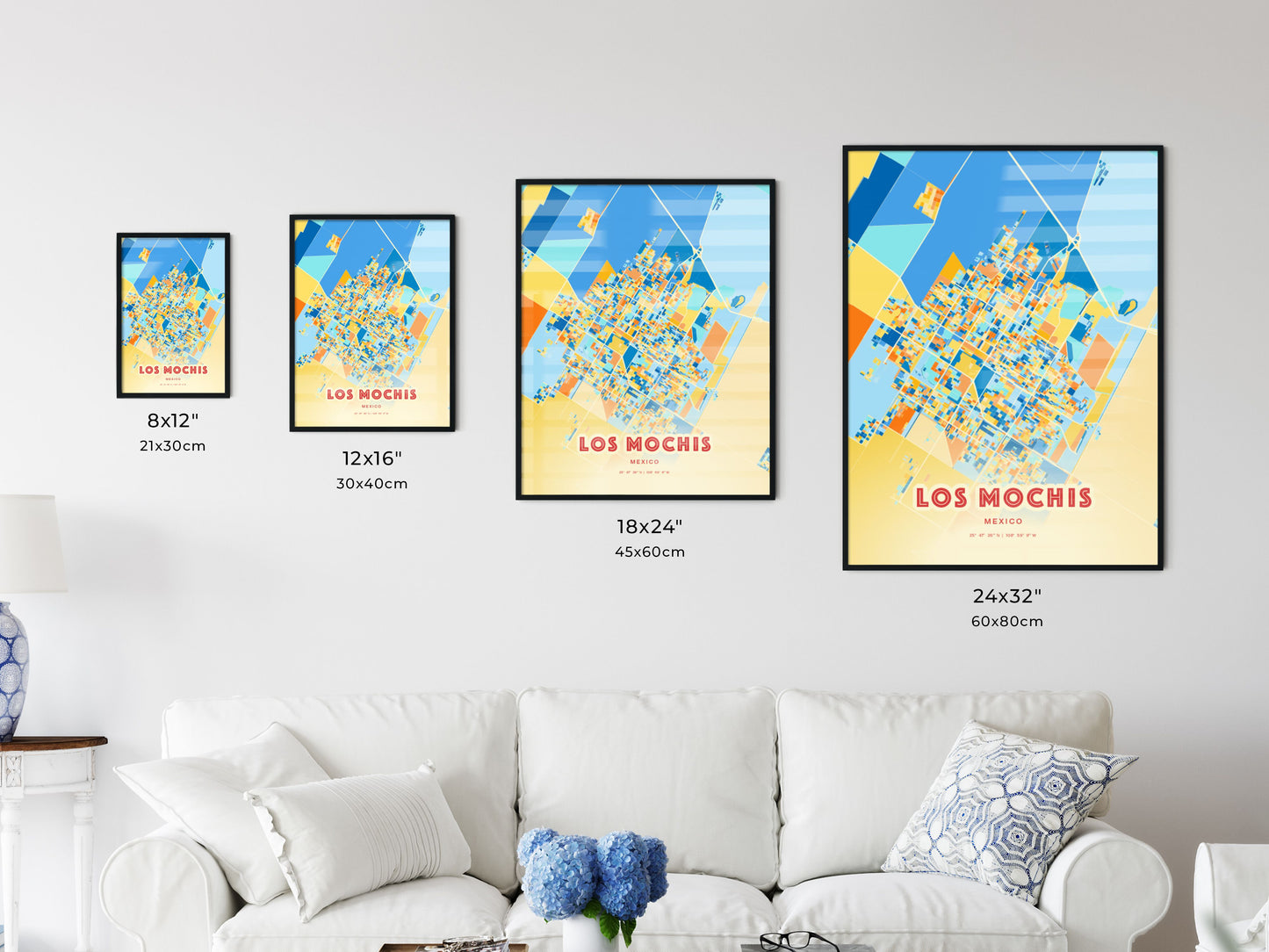 Colorful LOS MOCHIS MEXICO Fine Art Map Blue Orange