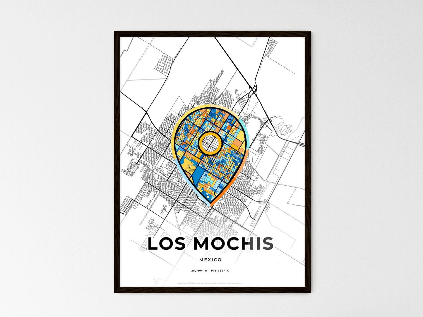 Los Mochis Mexico wedding art map with pointer icon