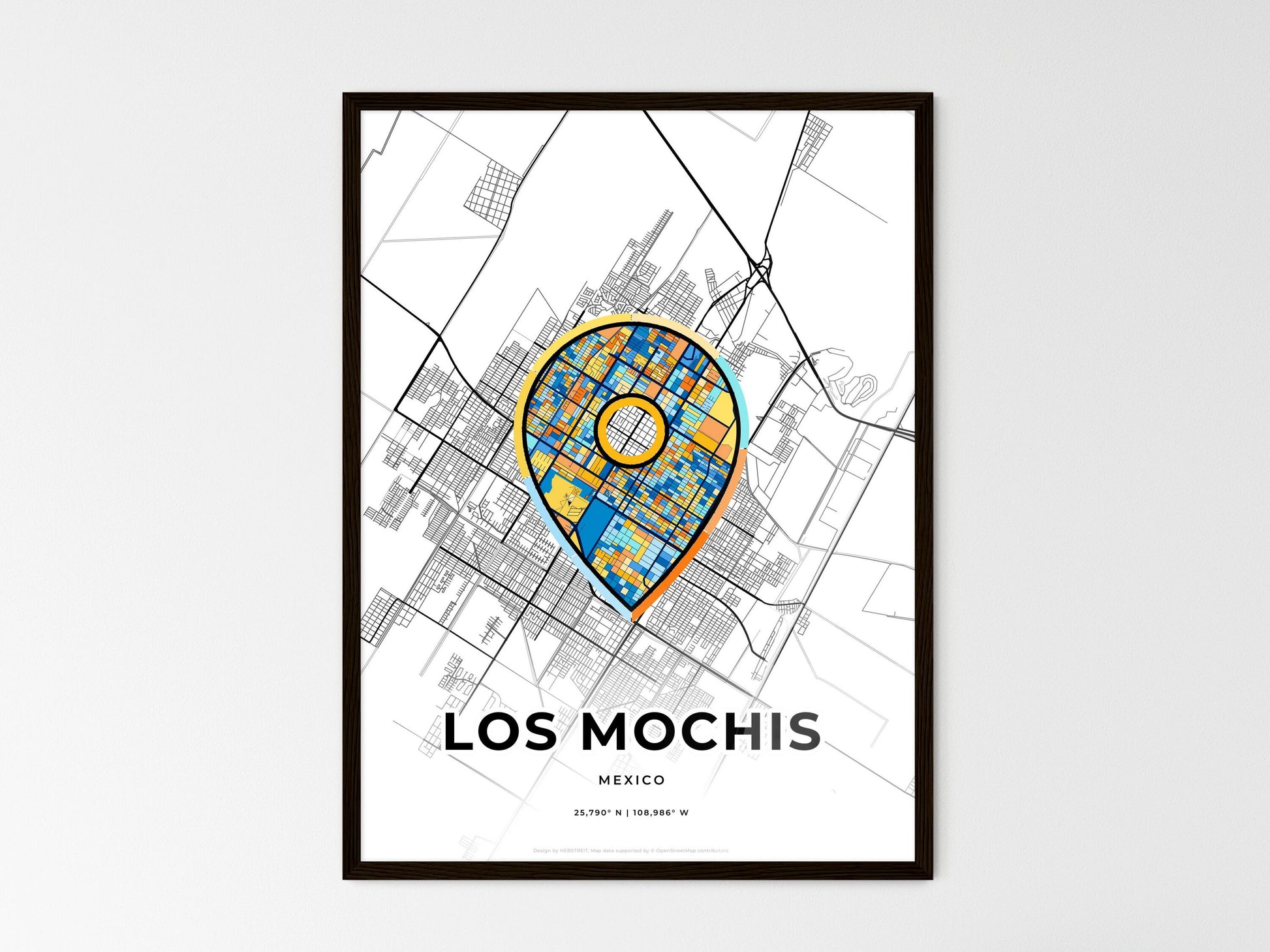 Los Mochis Mexico wedding art map with pointer icon