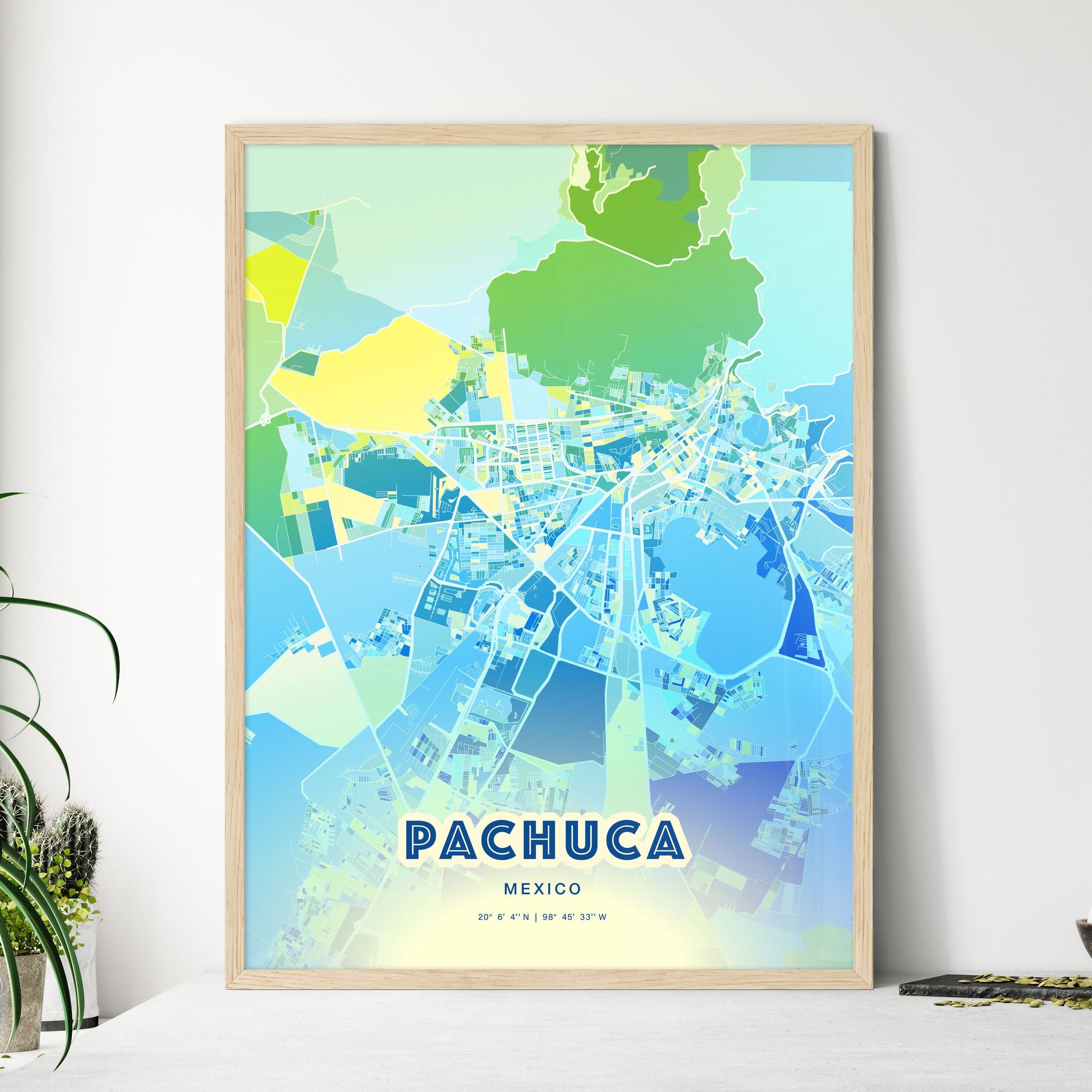 Colorful PACHUCA MEXICO Fine Art Map Cool Blue