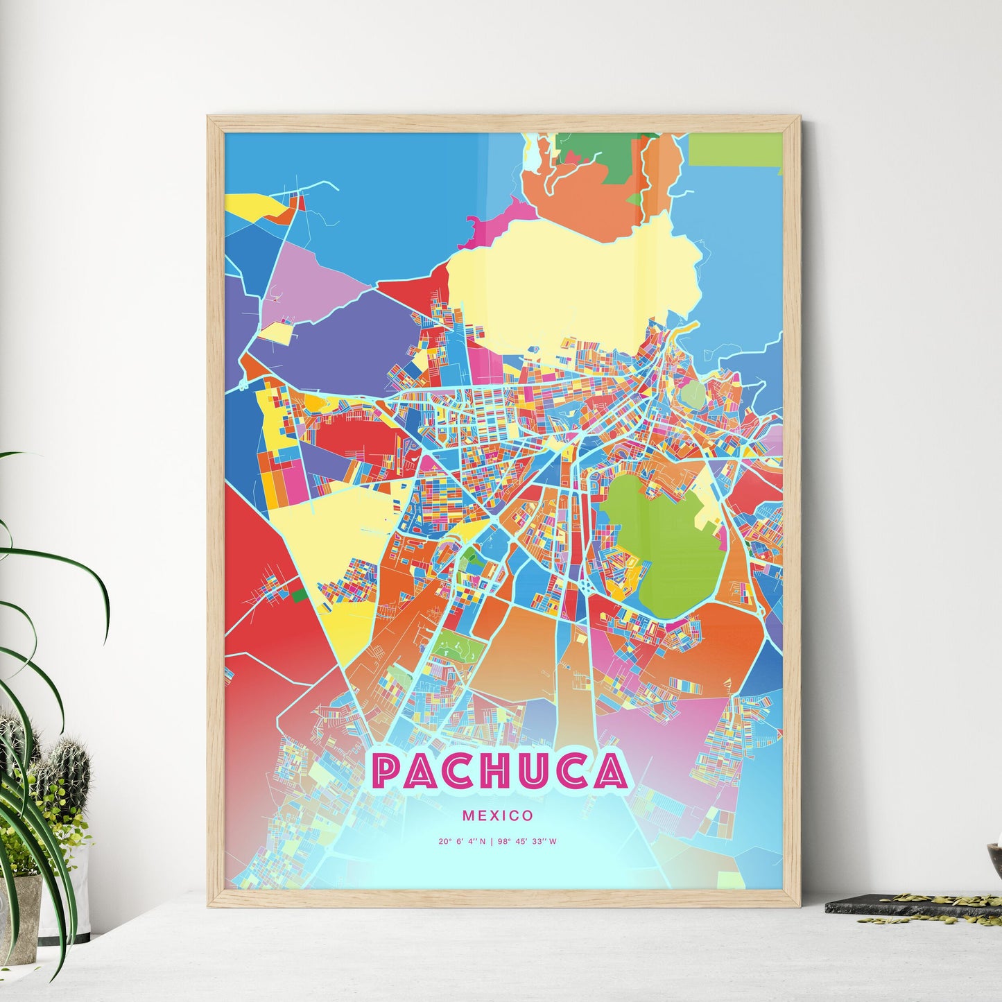 Colorful PACHUCA MEXICO Fine Art Map Crazy Colors