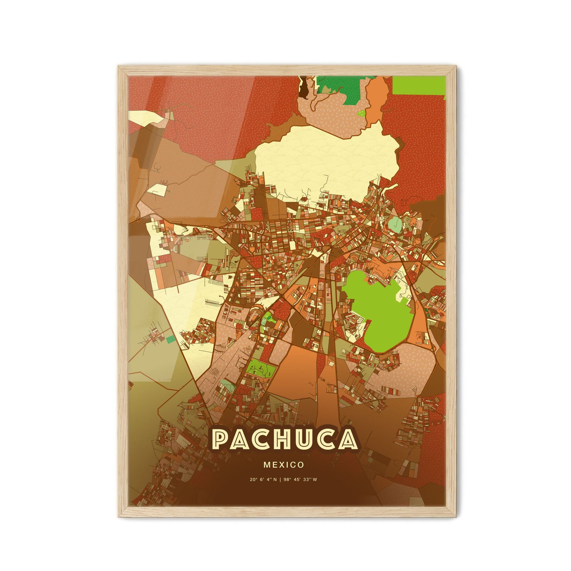 Colorful PACHUCA MEXICO Fine Art Map Farmhouse