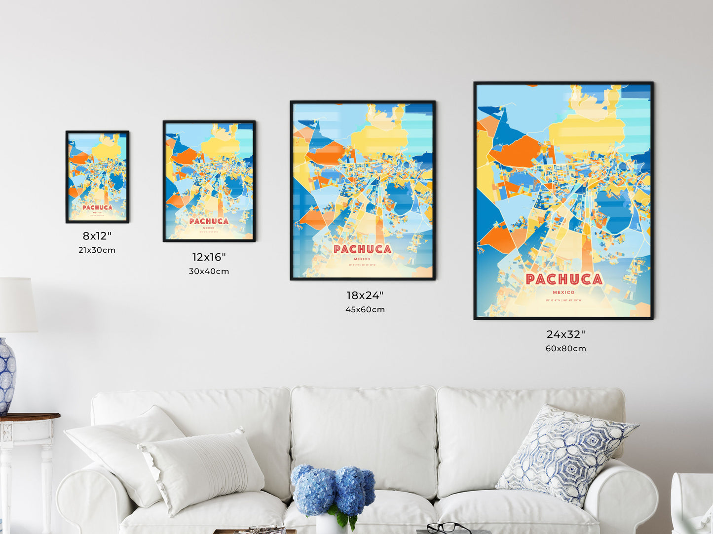 Colorful PACHUCA MEXICO Fine Art Map Blue Orange