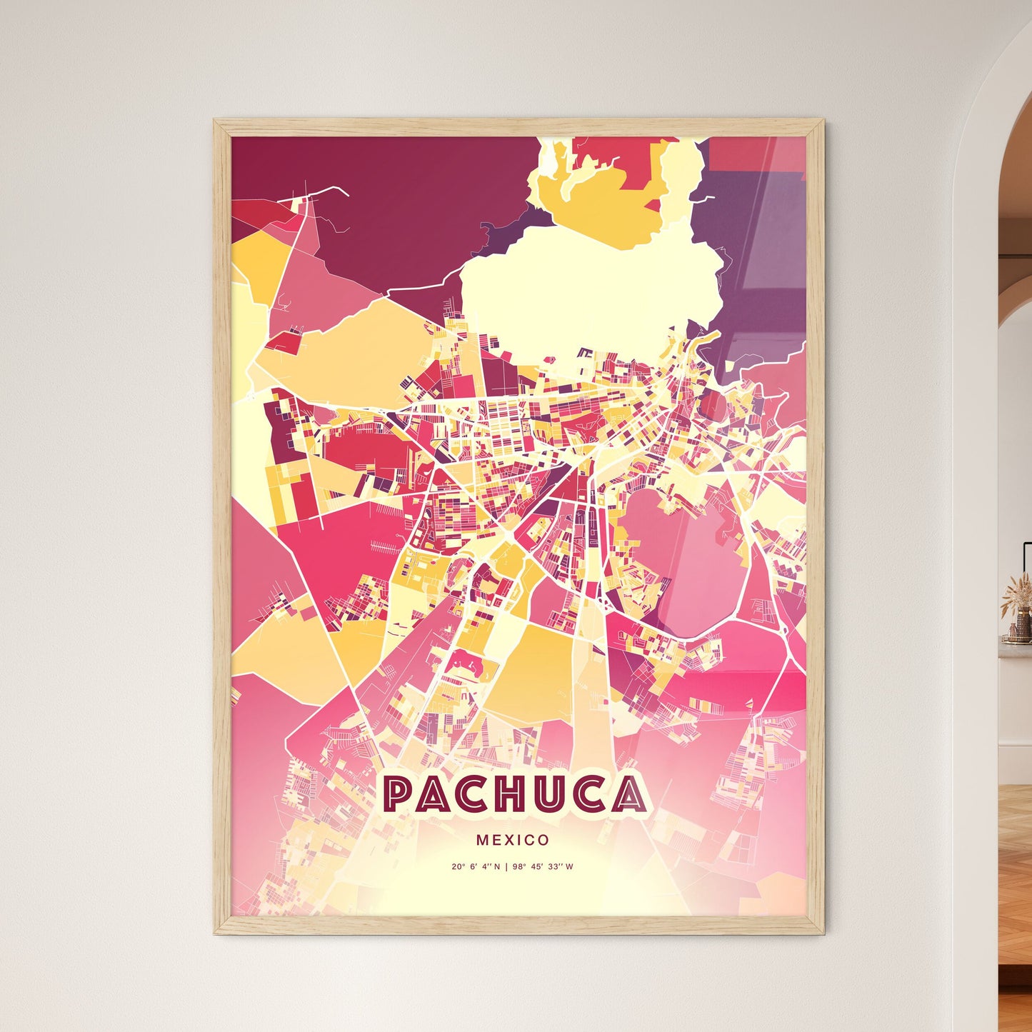 Colorful PACHUCA MEXICO Fine Art Map Hot Red