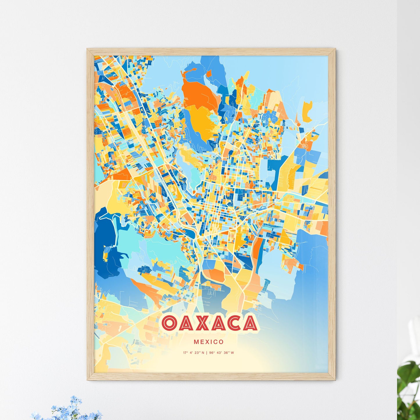 Colorful OAXACA MEXICO Fine Art Map Blue Orange