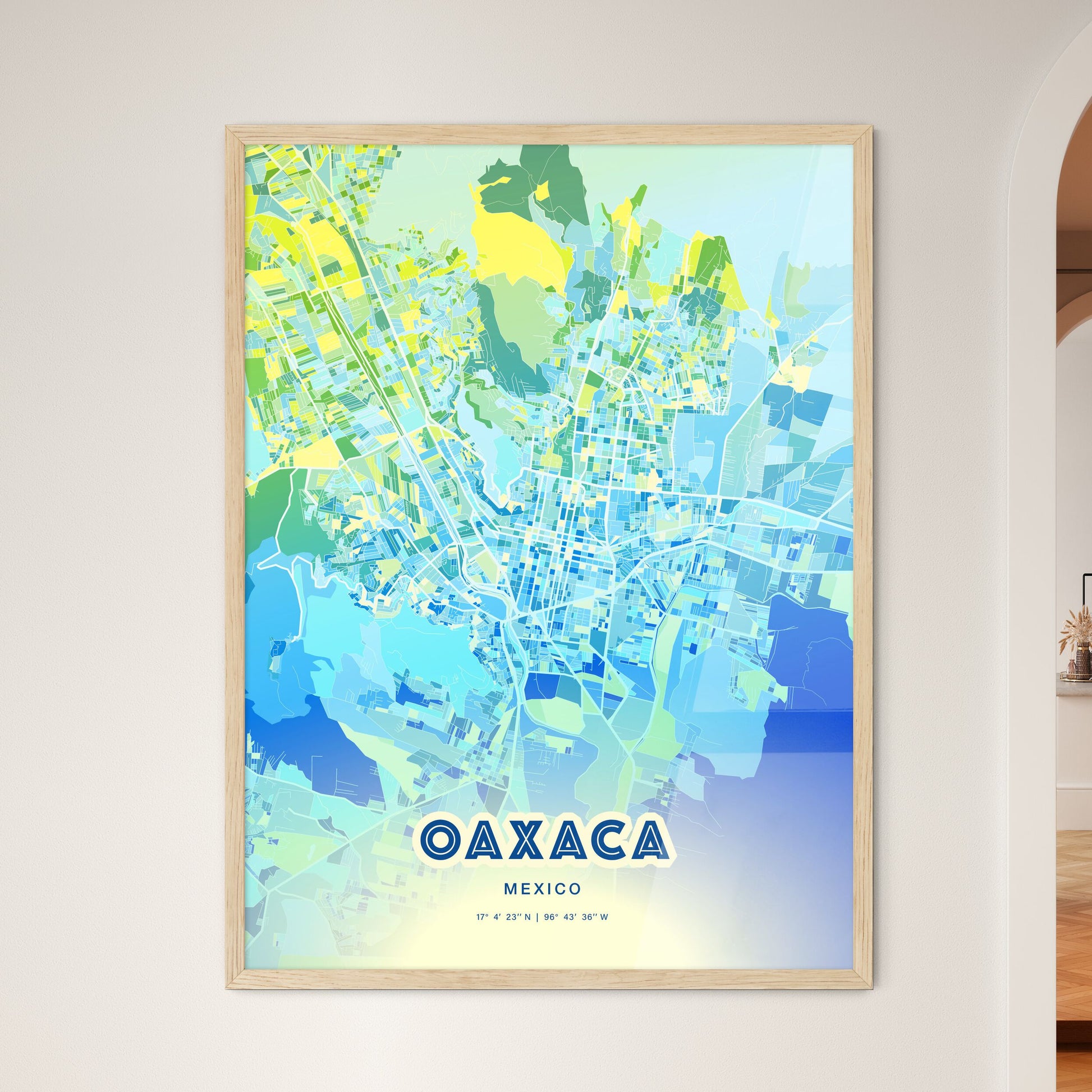 Colorful OAXACA MEXICO Fine Art Map Cool Blue