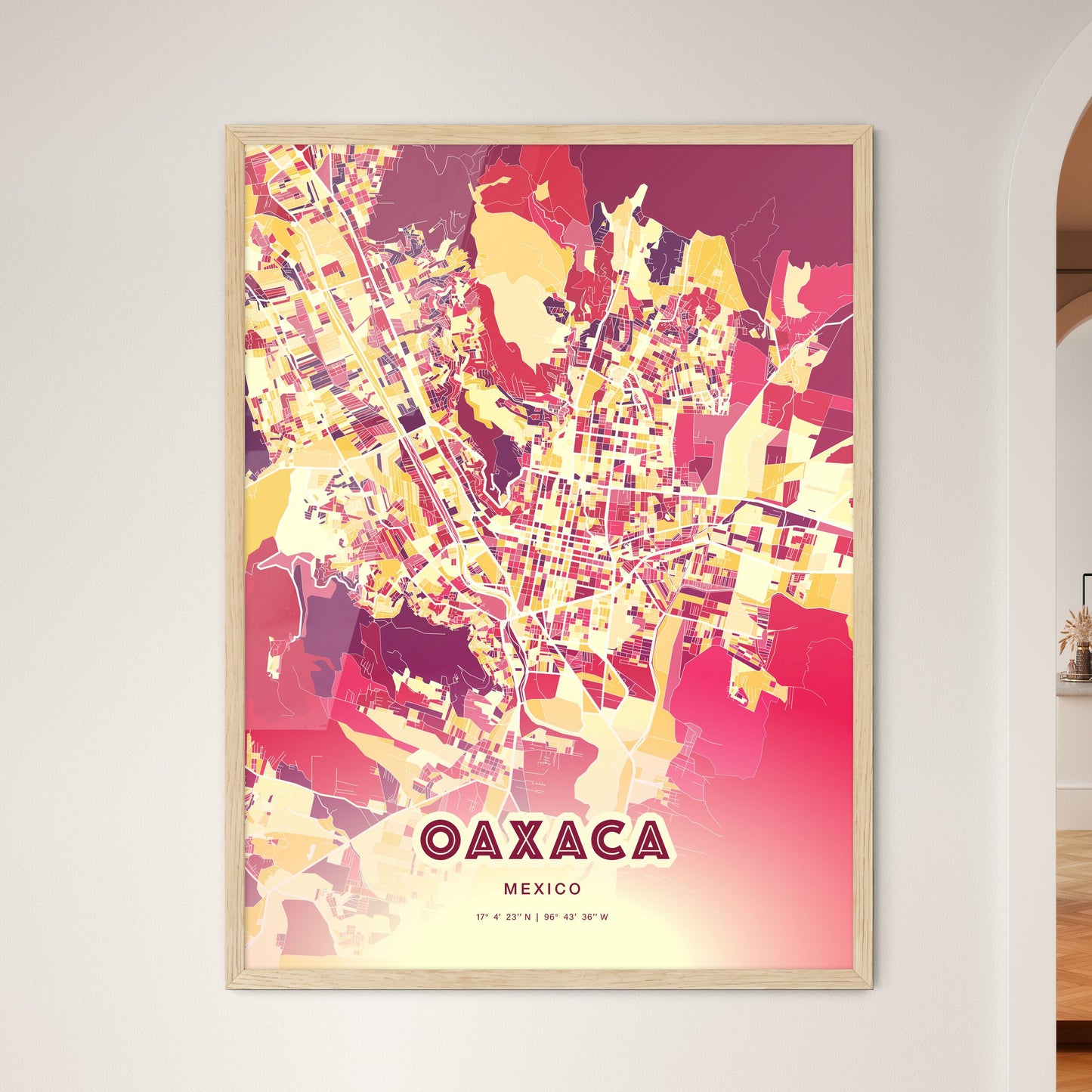 Colorful OAXACA MEXICO Fine Art Map Hot Red