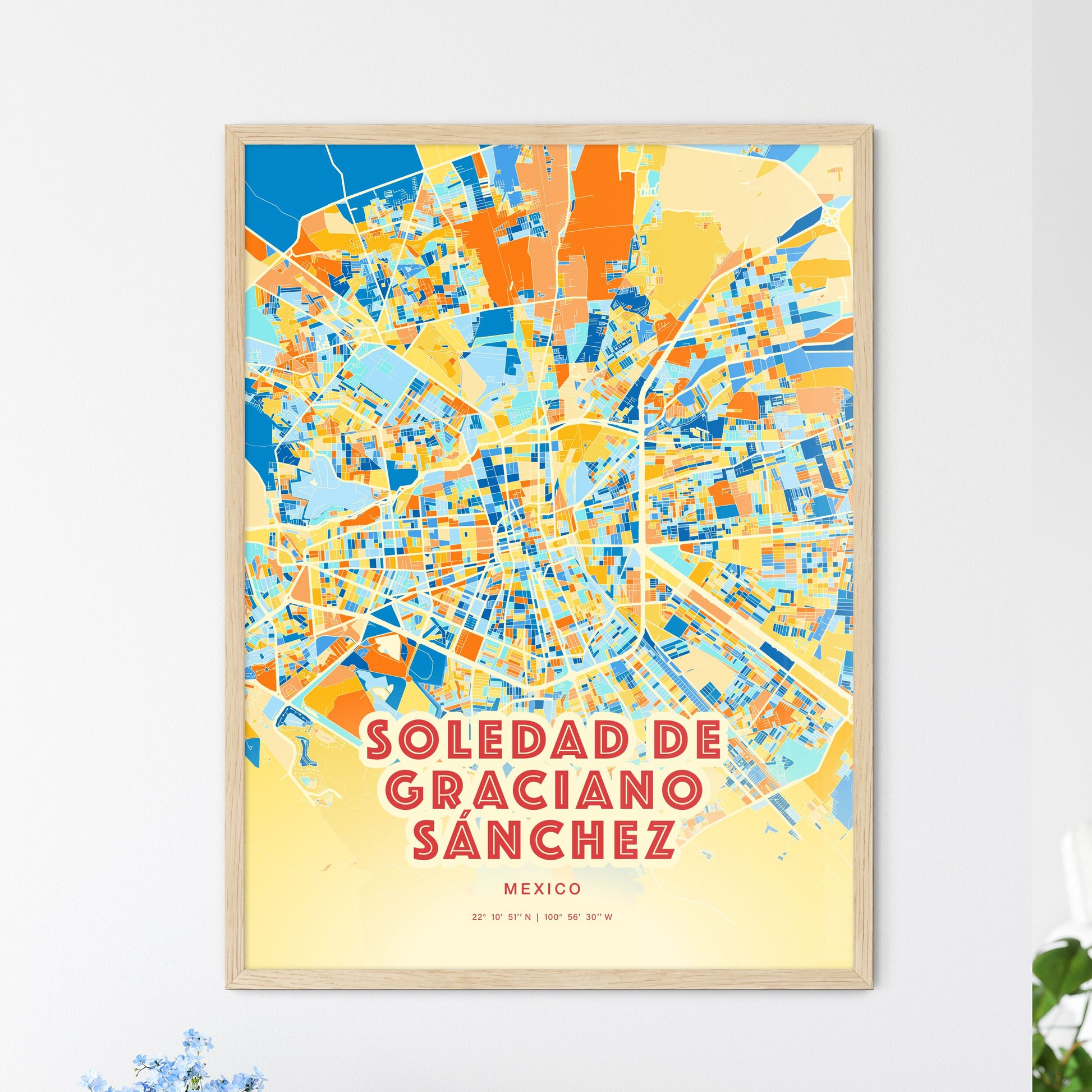 Colorful SOLEDAD DE GRACIANO SÁNCHEZ MEXICO Fine Art Map Blue Orange