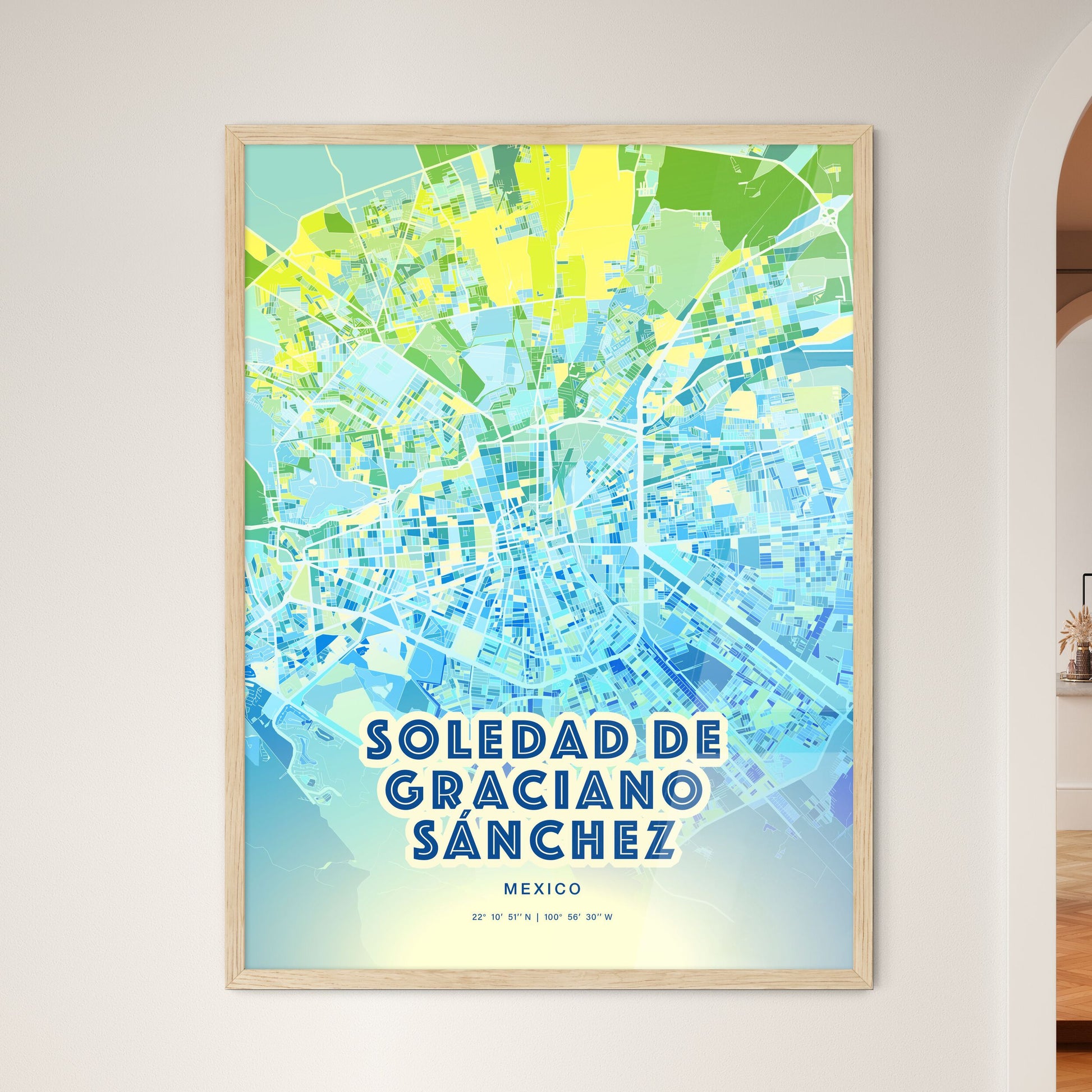 Colorful SOLEDAD DE GRACIANO SÁNCHEZ MEXICO Fine Art Map Cool Blue