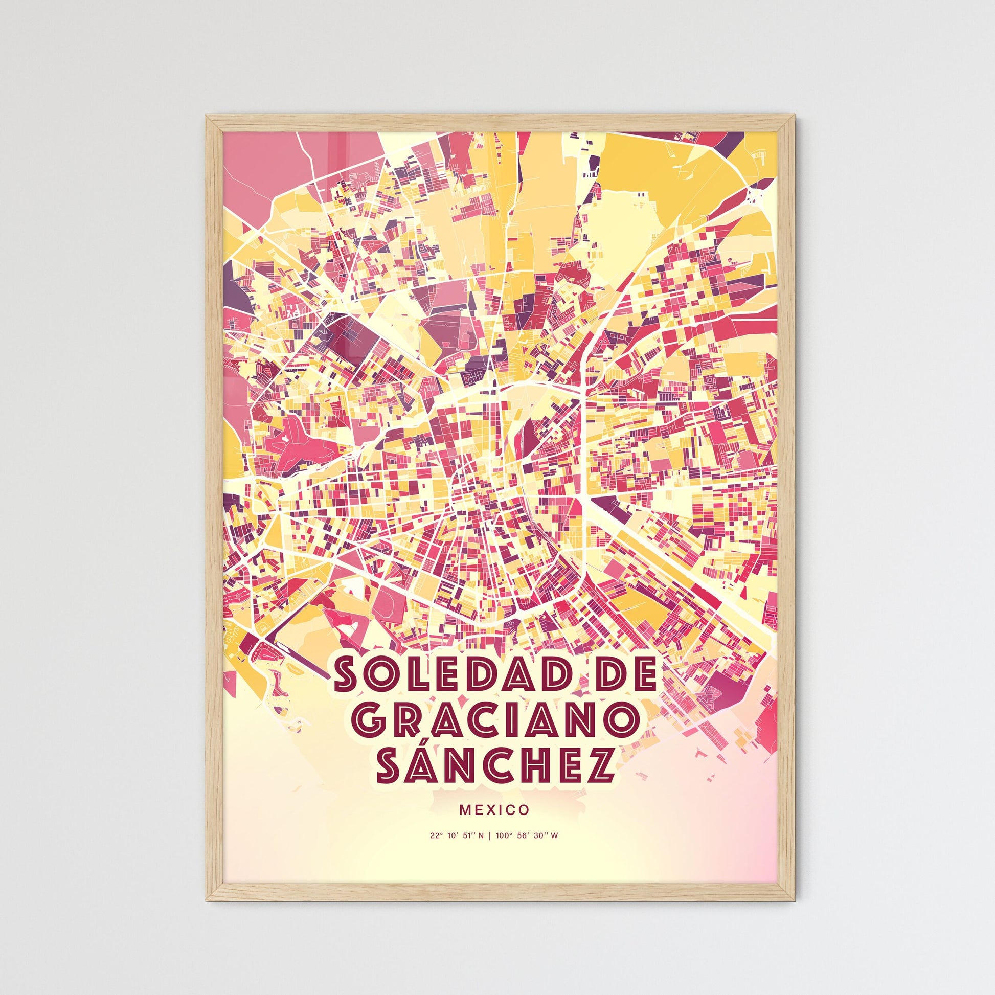 Colorful SOLEDAD DE GRACIANO SÁNCHEZ MEXICO Fine Art Map Hot Red