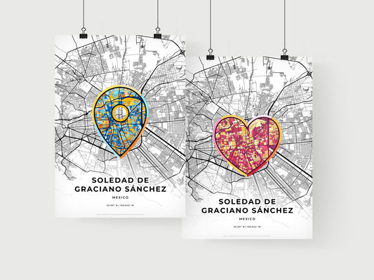 SOLEDAD DE GRACIANO SÁNCHEZ MEXICO minimal art map with a colorful icon. Where it all began, Couple map gift.