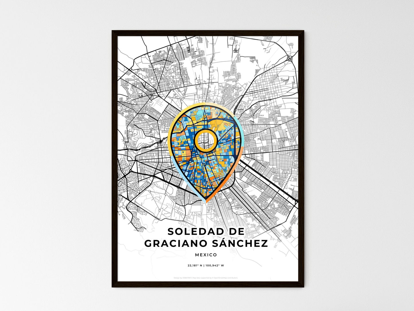 Soledad De Graciano Sánchez Mexico wedding art map with pointer icon
