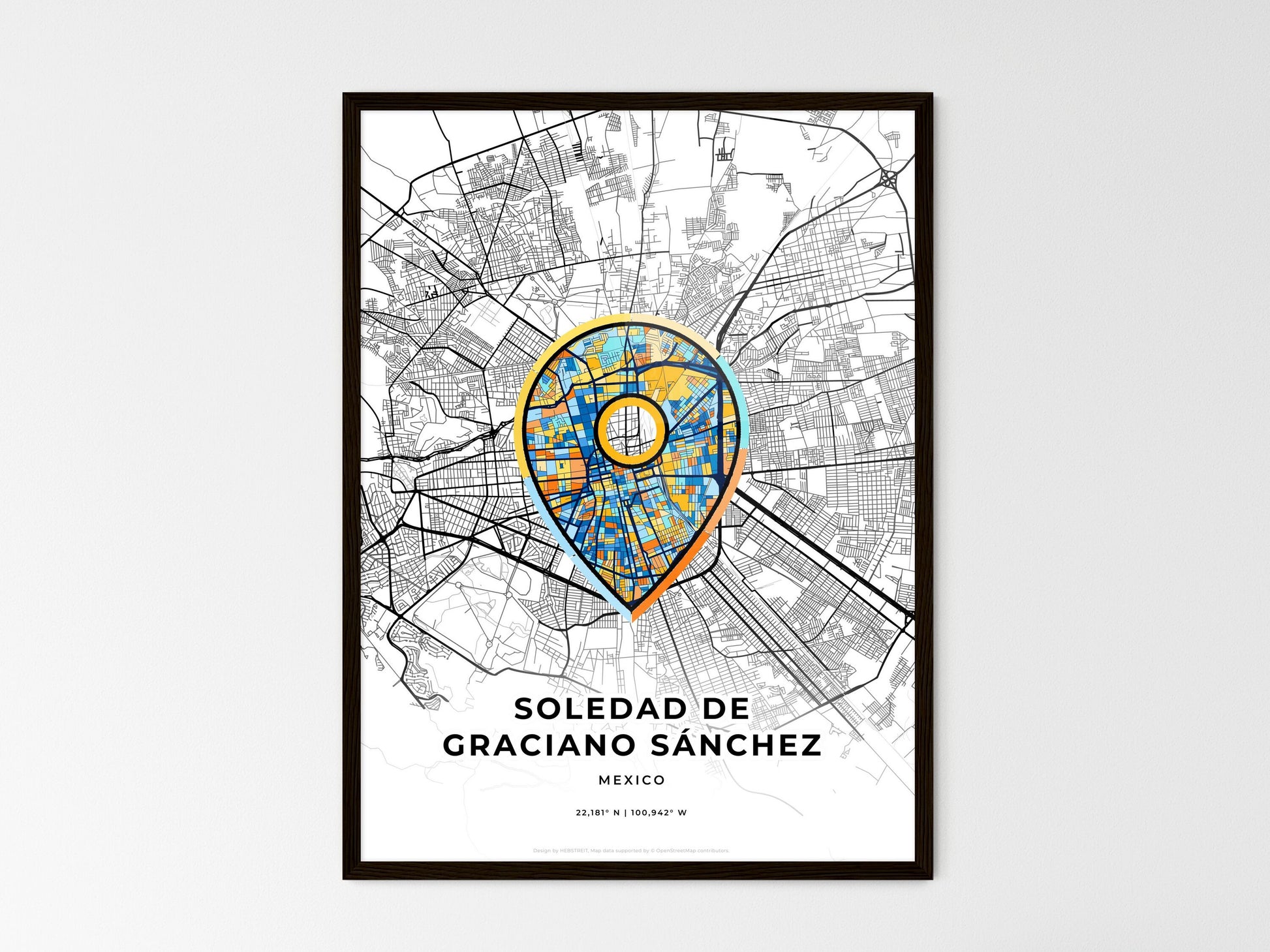 Soledad De Graciano Sánchez Mexico wedding art map with pointer icon