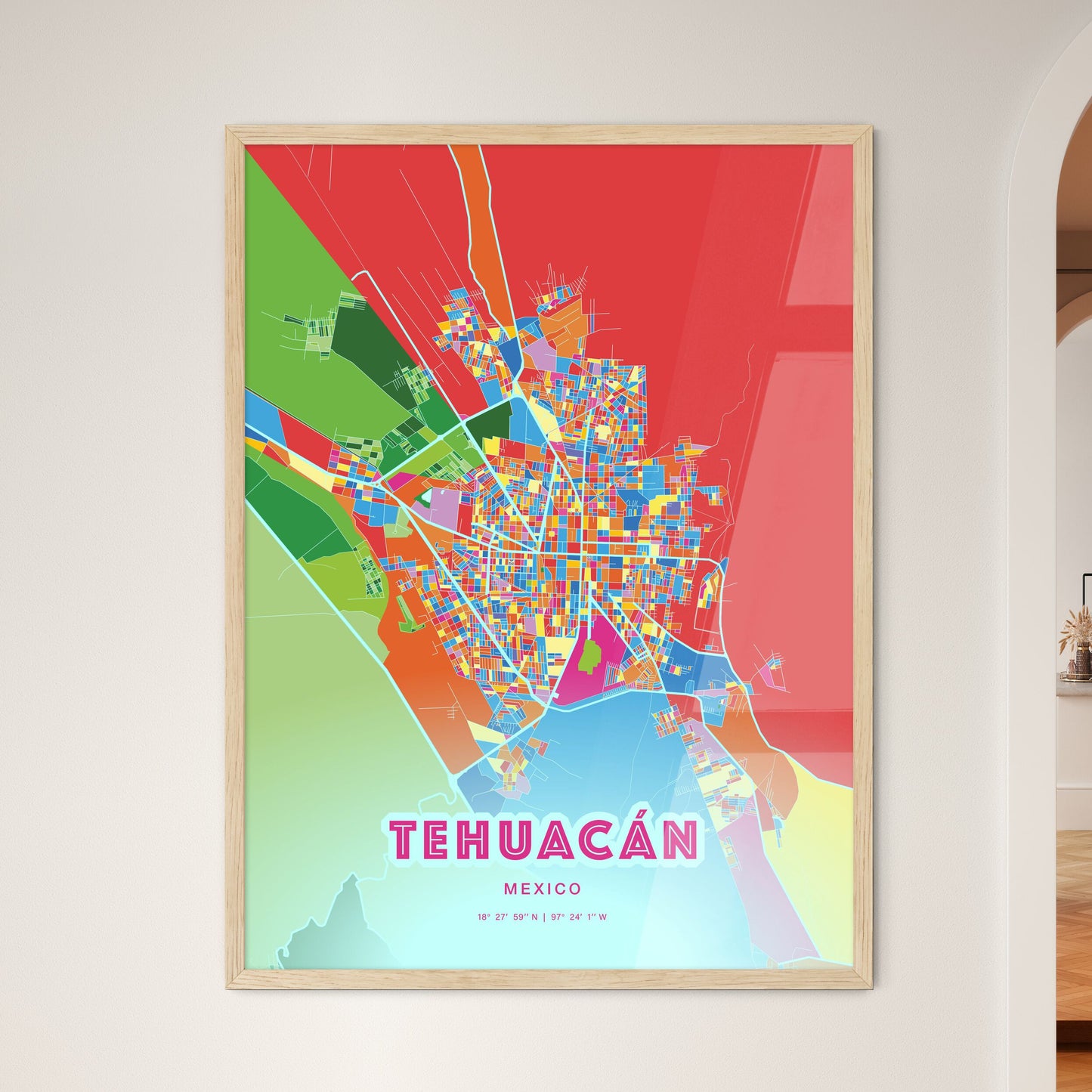 Colorful TEHUACÁN MEXICO Fine Art Map Crazy Colors