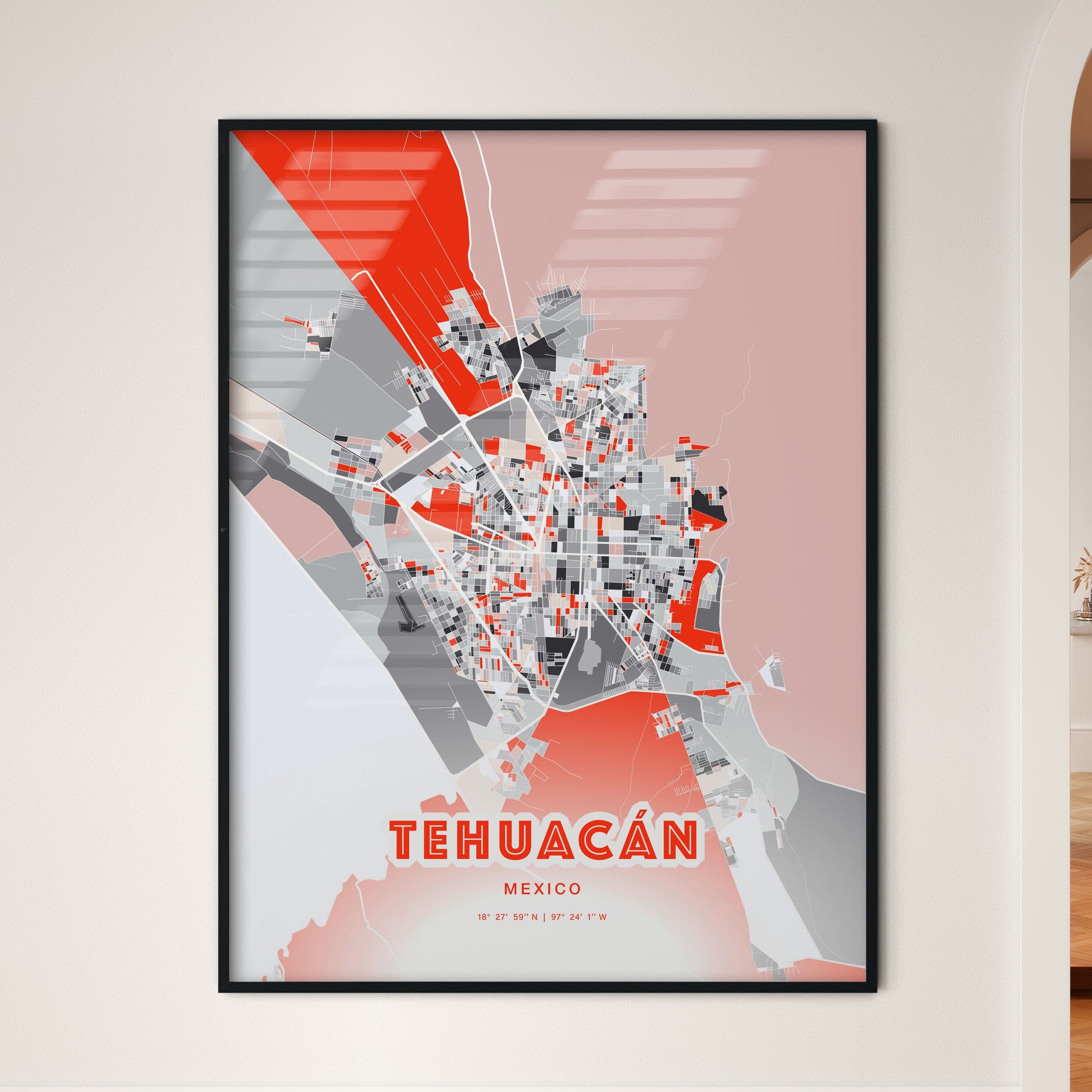 Colorful TEHUACÁN MEXICO Fine Art Map Modern