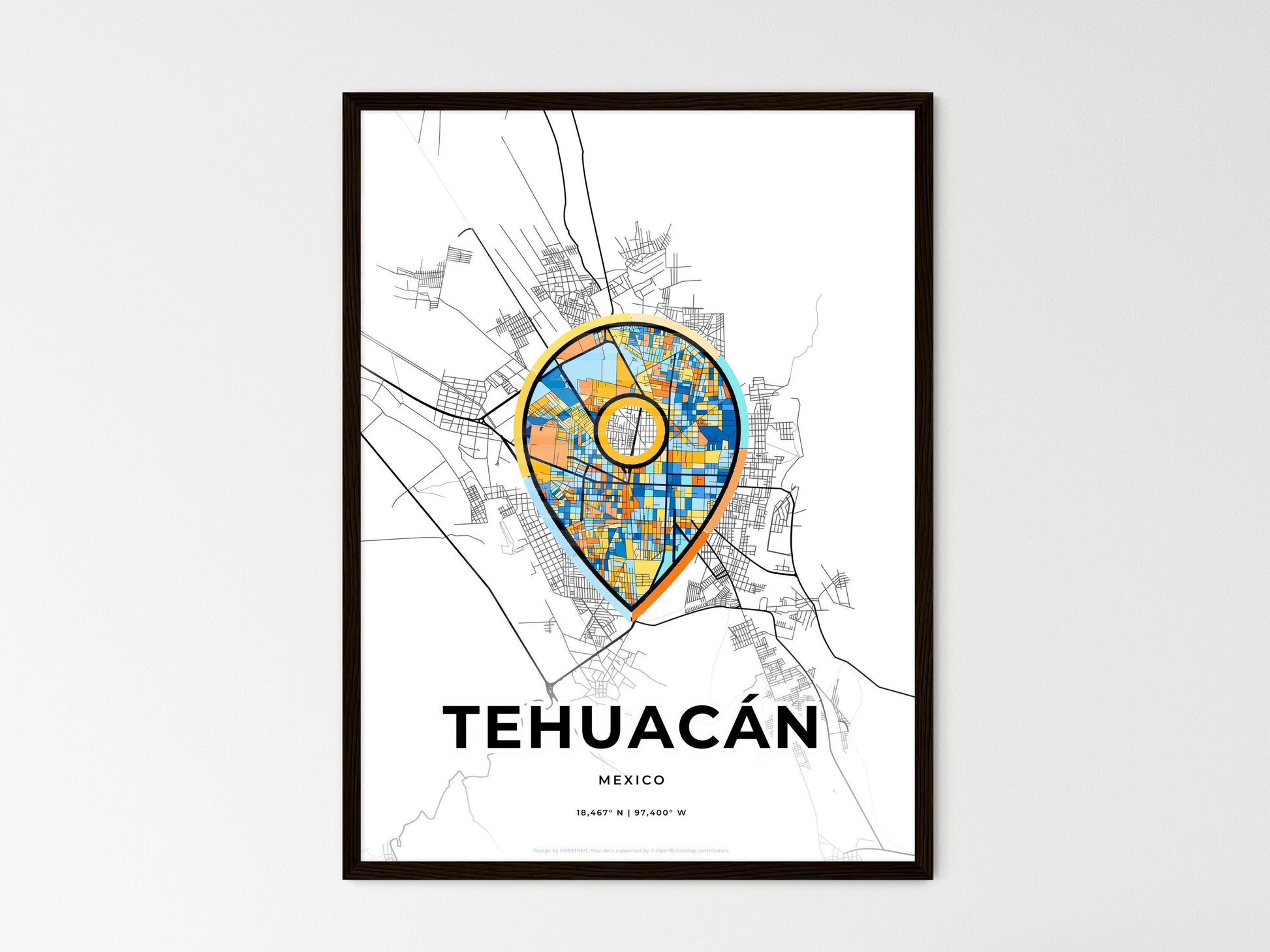 Tehuacán Mexico wedding art map with pointer icon