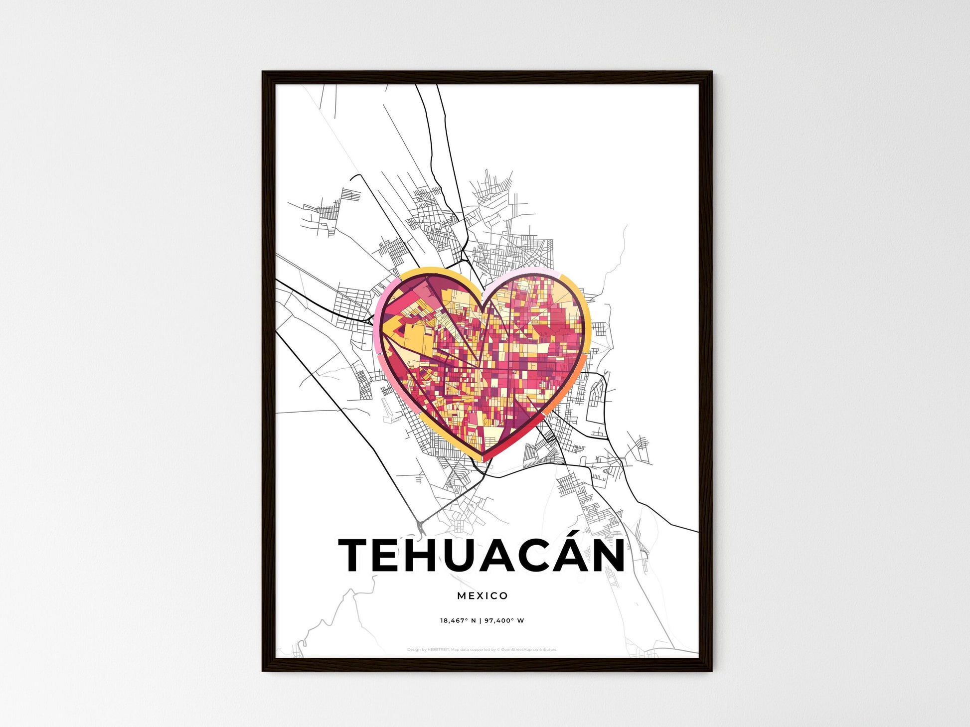 Tehuacán Mexico wedding art map with heart icon
