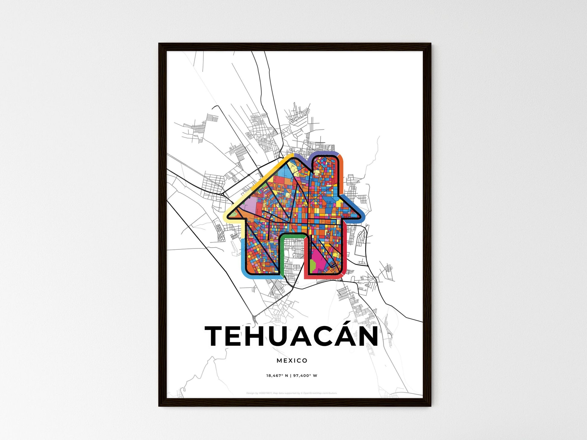 Tehuacán Mexico wedding art map with home icon