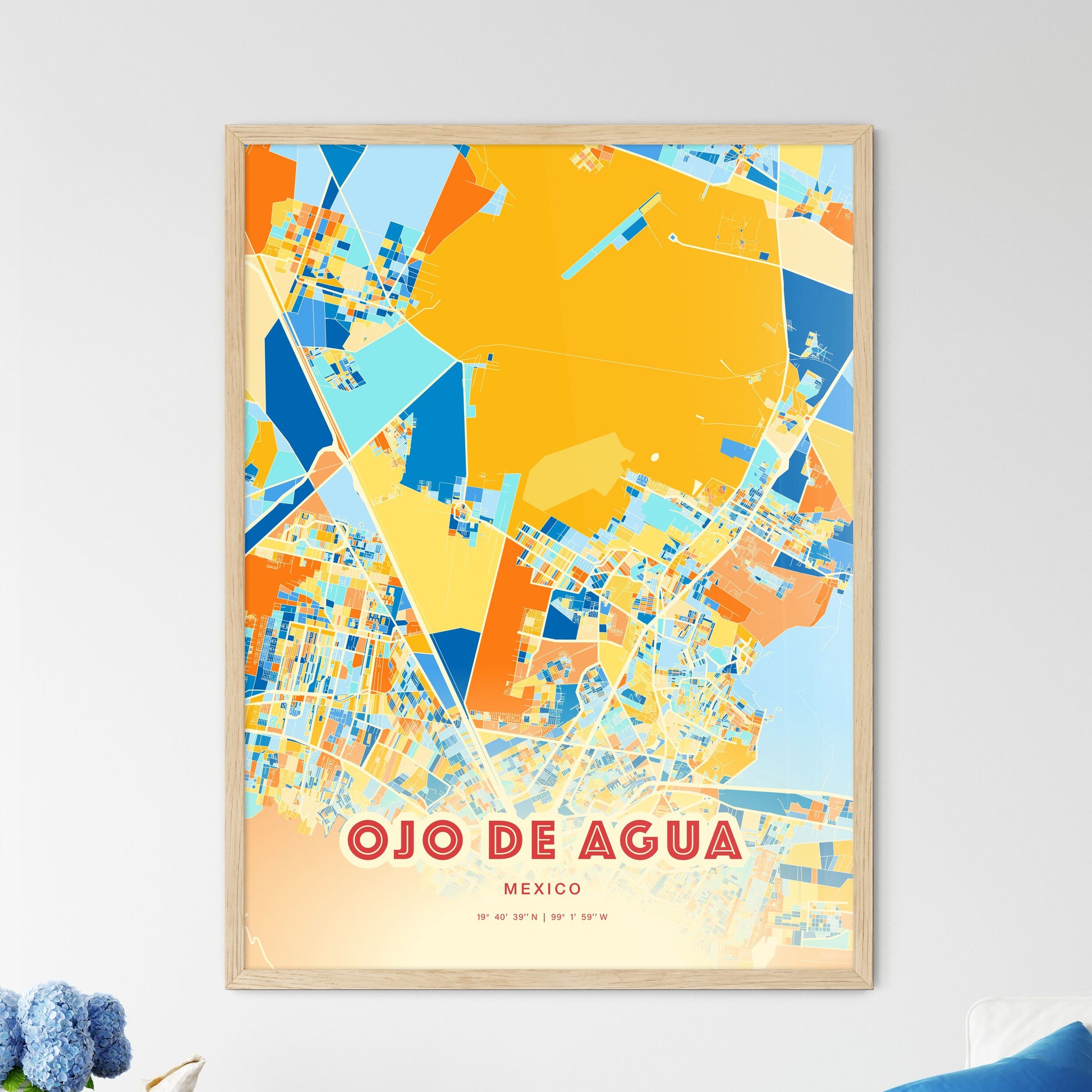 Colorful OJO DE AGUA MEXICO Fine Art Map Blue Orange