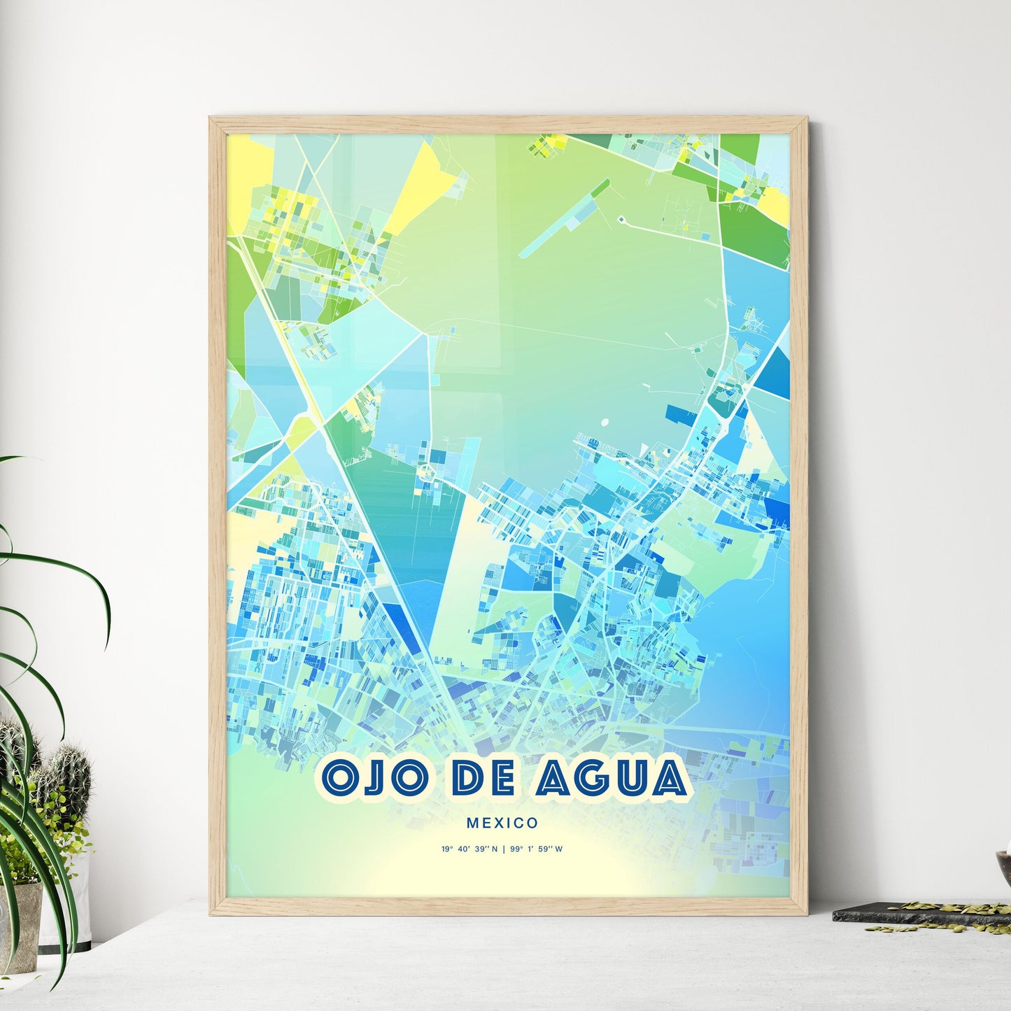 Colorful OJO DE AGUA MEXICO Fine Art Map Cool Blue