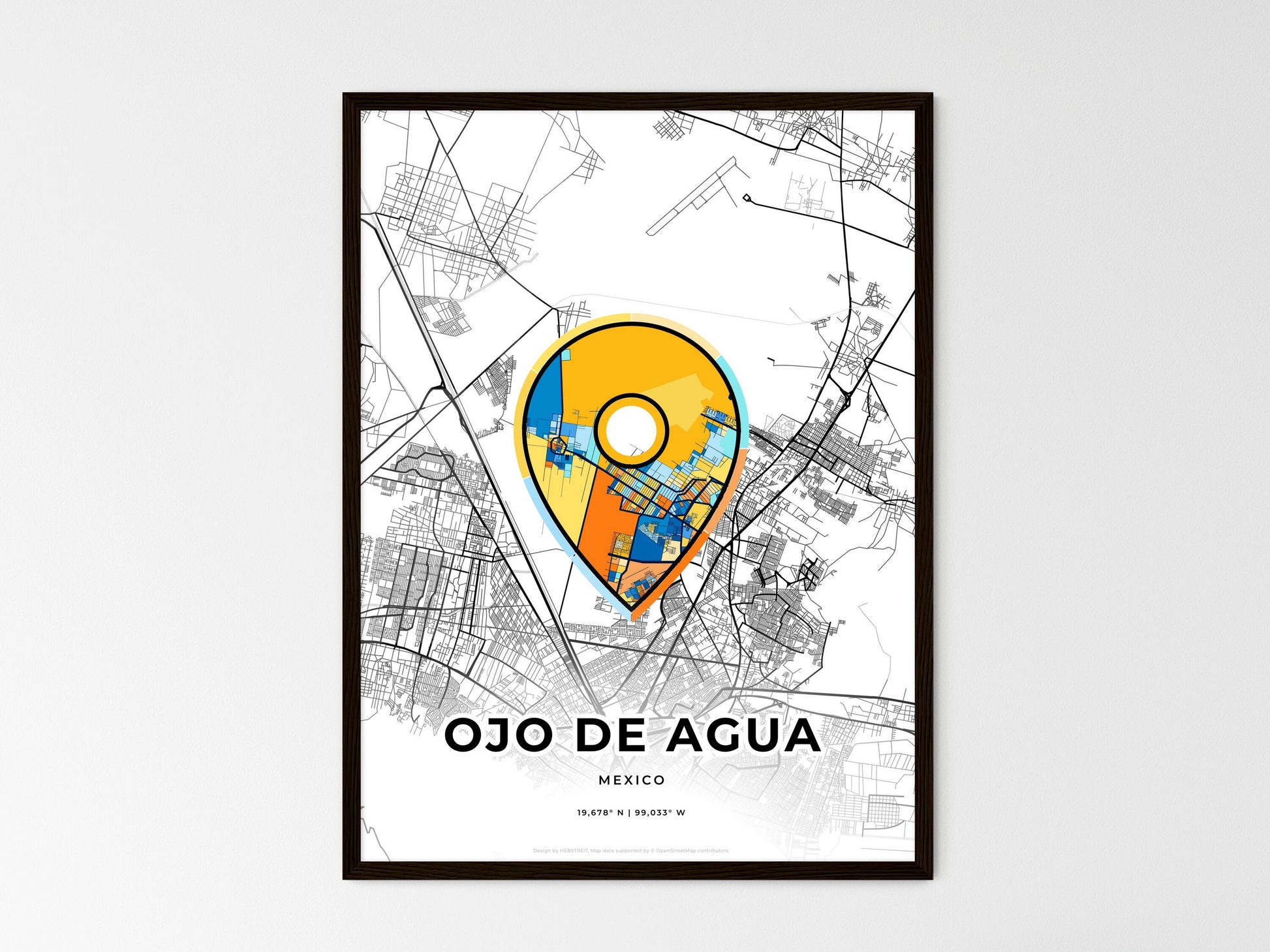 Ojo De Agua Mexico wedding art map with pointer icon