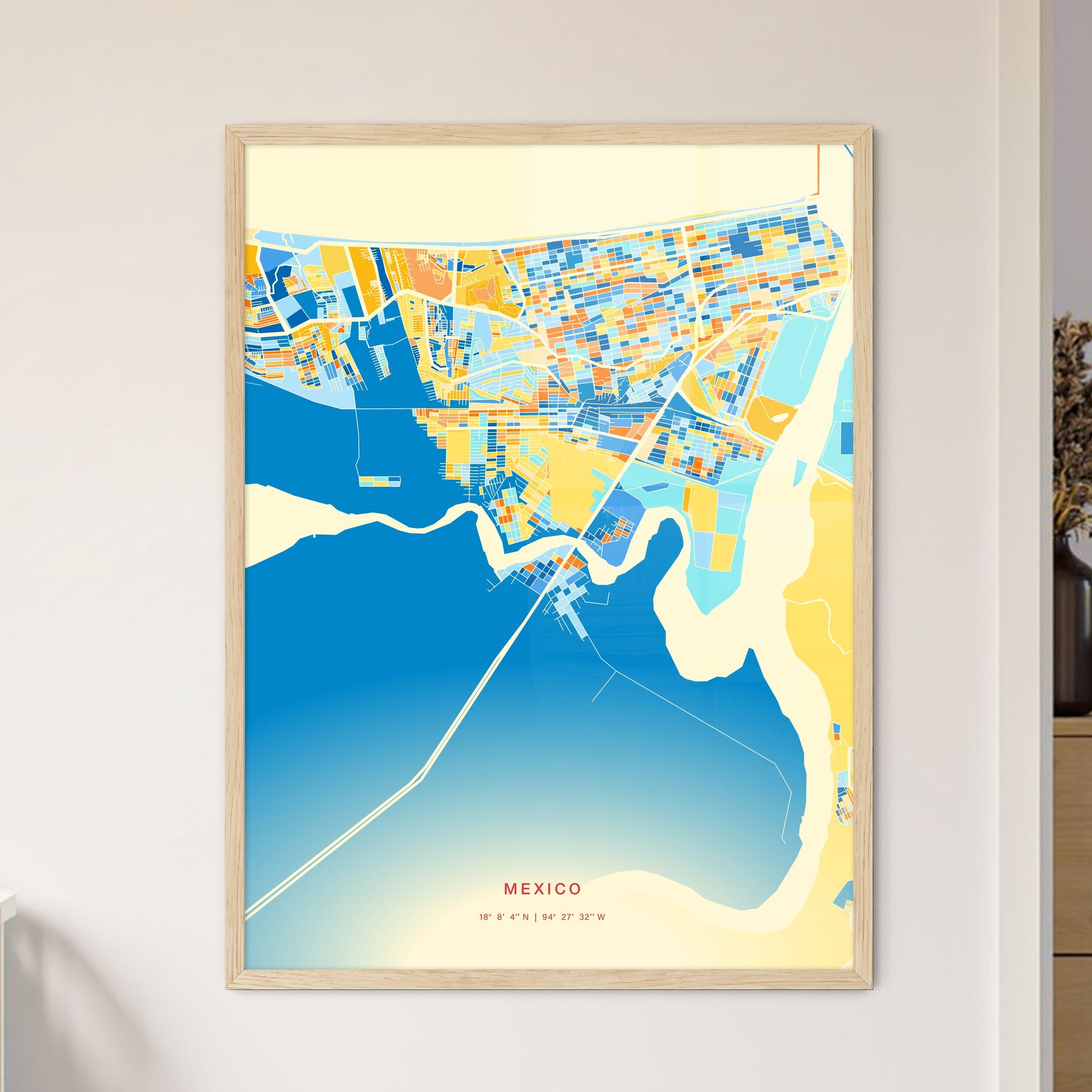 Colorful COATZACOALCOS MEXICO Fine Art Map Blue Orange