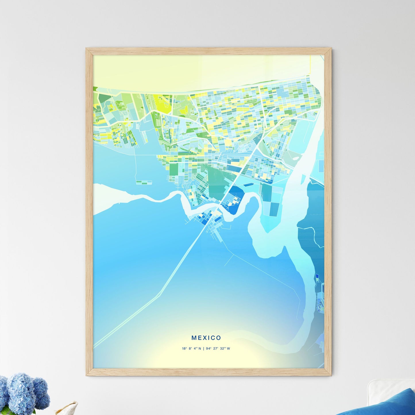 Colorful COATZACOALCOS MEXICO Fine Art Map Cool Blue