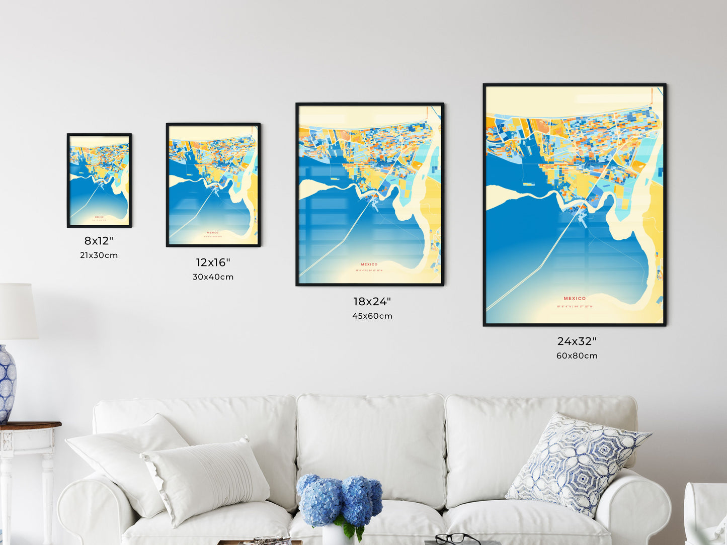 Colorful COATZACOALCOS MEXICO Fine Art Map Blue Orange