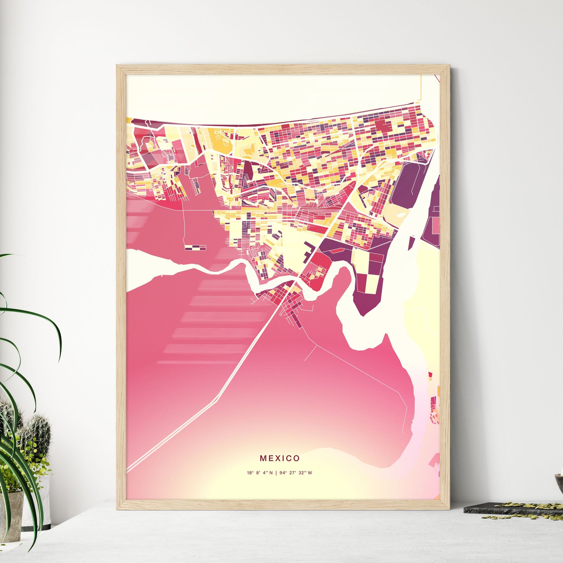 Colorful COATZACOALCOS MEXICO Fine Art Map Hot Red