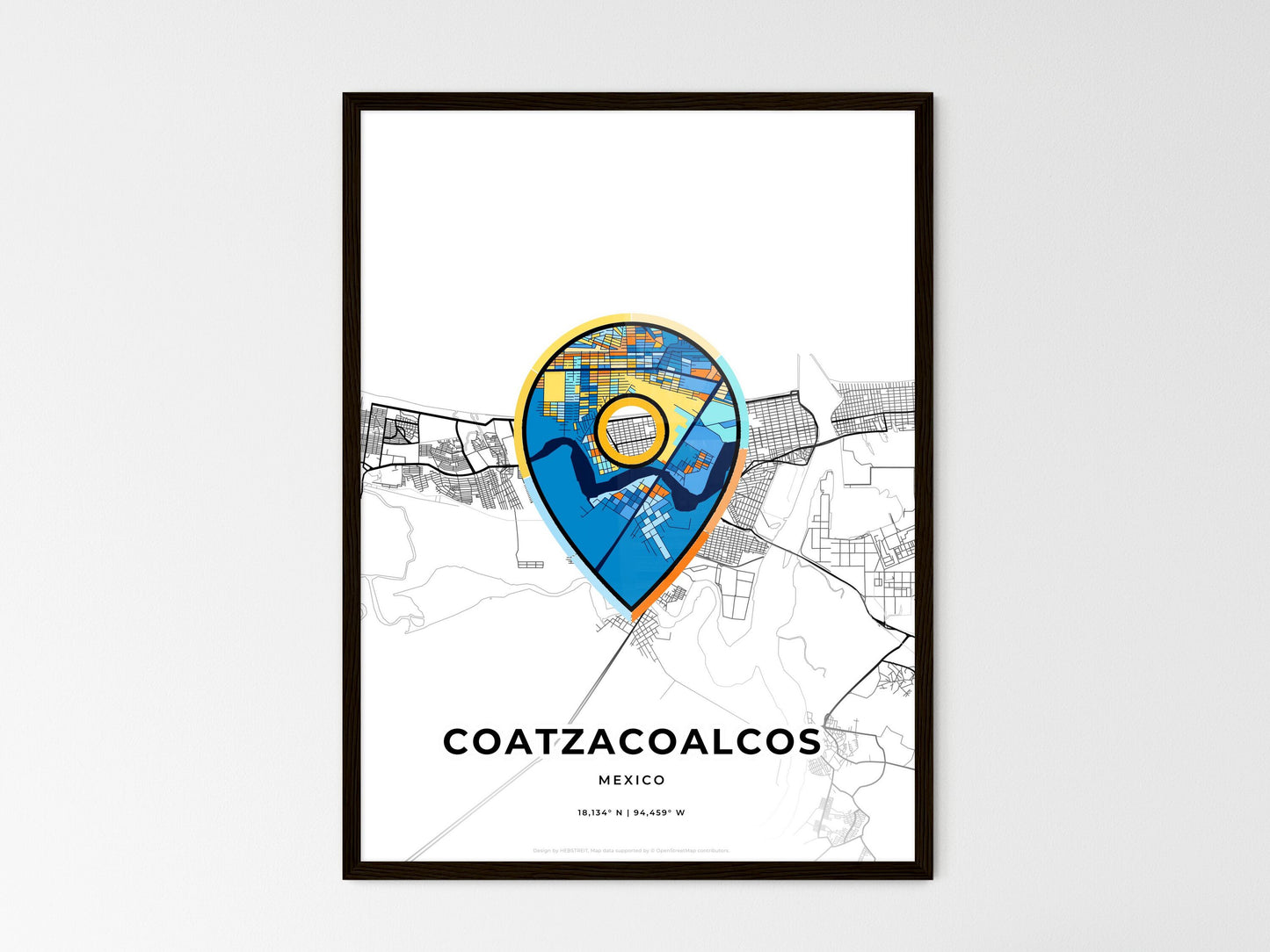 Coatzacoalcos Mexico wedding art map with pointer icon