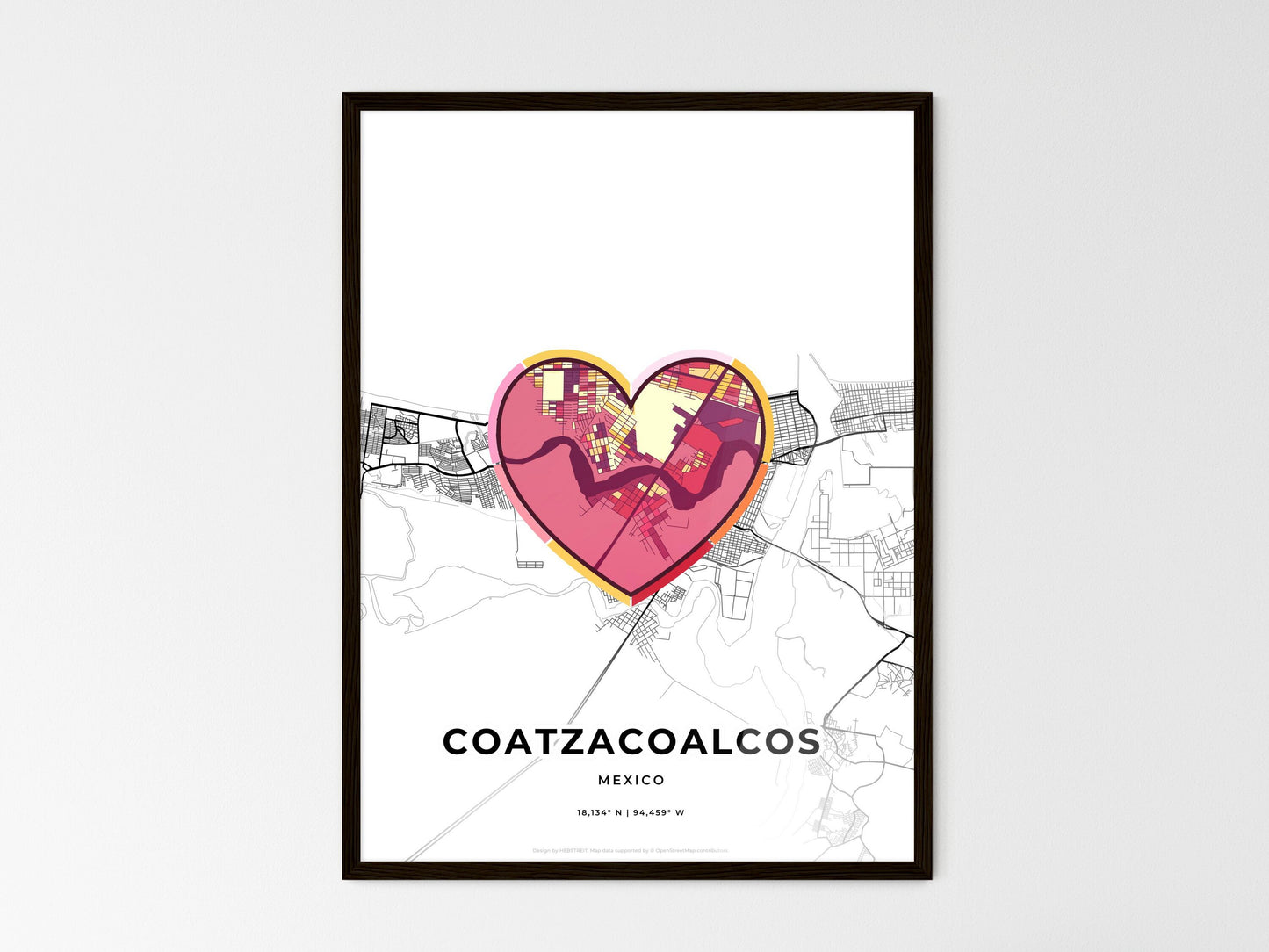 Coatzacoalcos Mexico wedding art map with heart icon