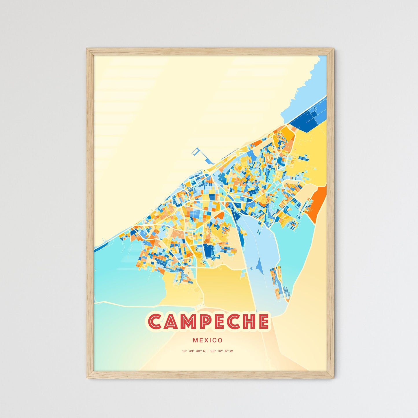 Colorful CAMPECHE MEXICO Fine Art Map Blue Orange