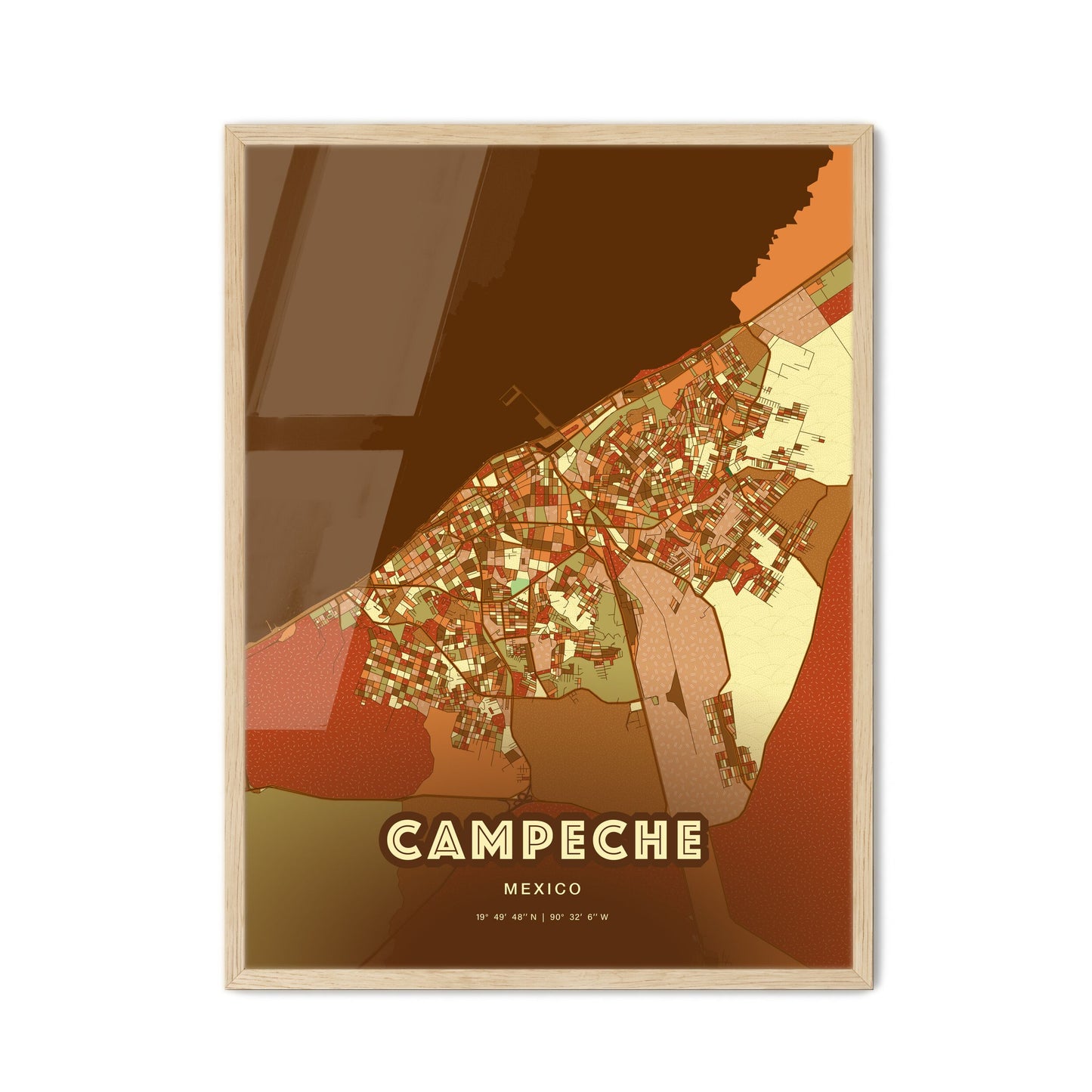 Colorful CAMPECHE MEXICO Fine Art Map Farmhouse