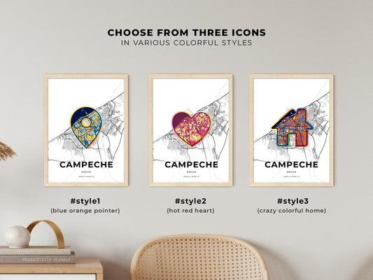 Campeche Mexico maps with colorful icons