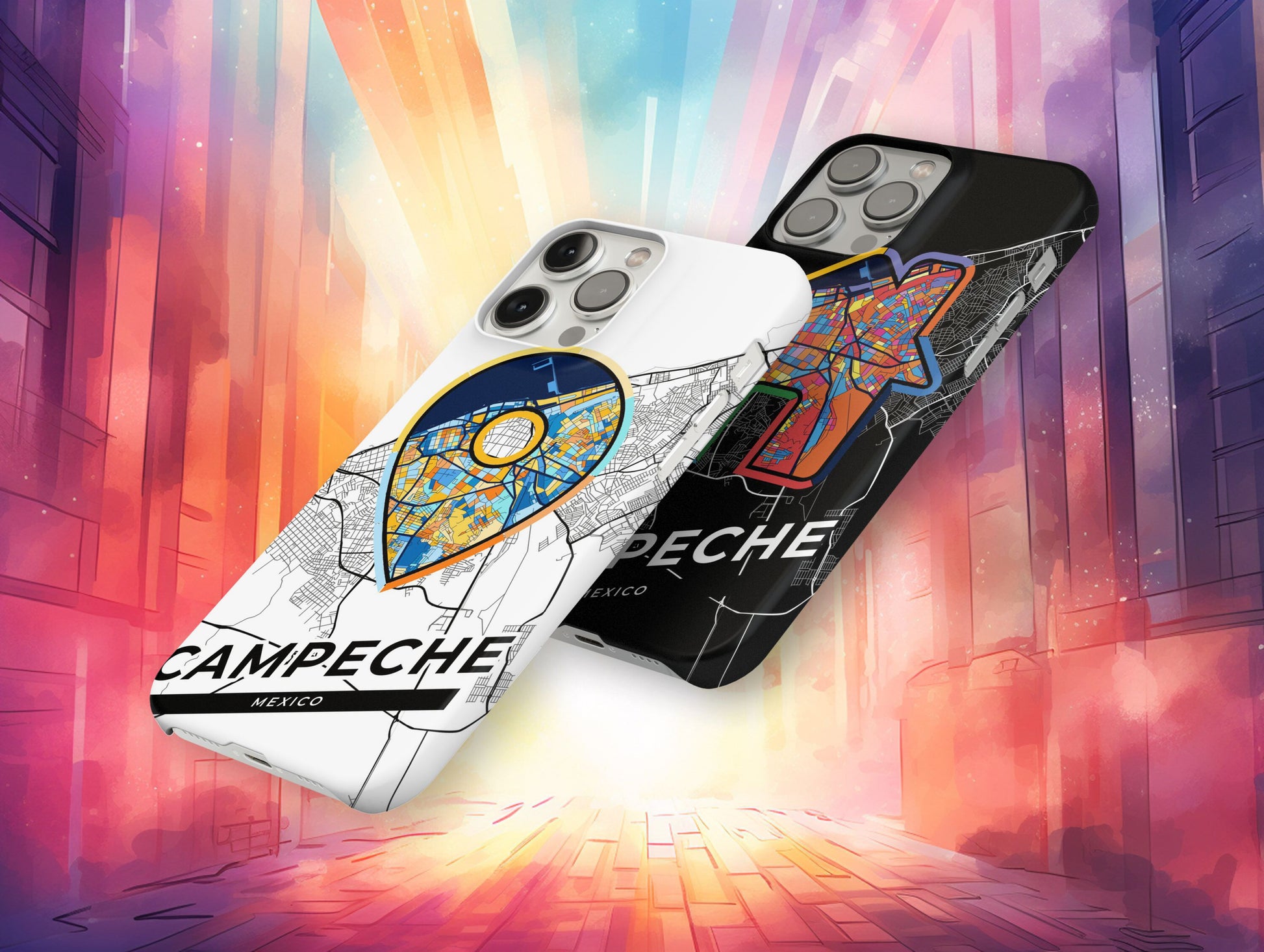 Campeche Mexico slim phone case with colorful icon. Birthday, wedding or housewarming gift. Couple match cases.