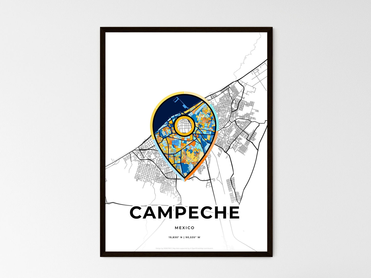 Campeche Mexico wedding art map with pointer icon
