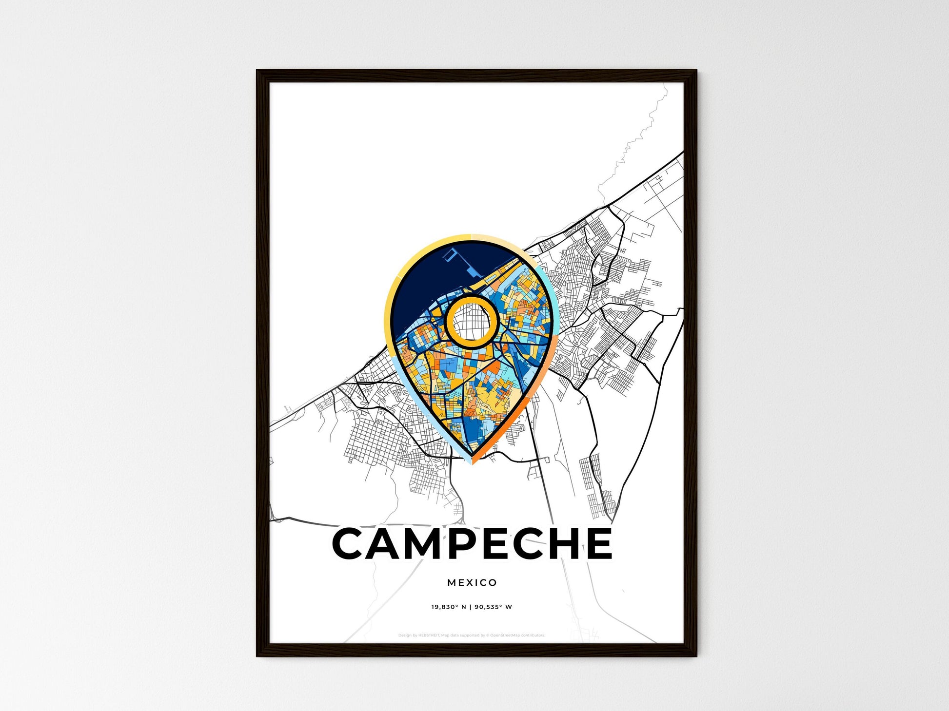 Campeche Mexico wedding art map with pointer icon