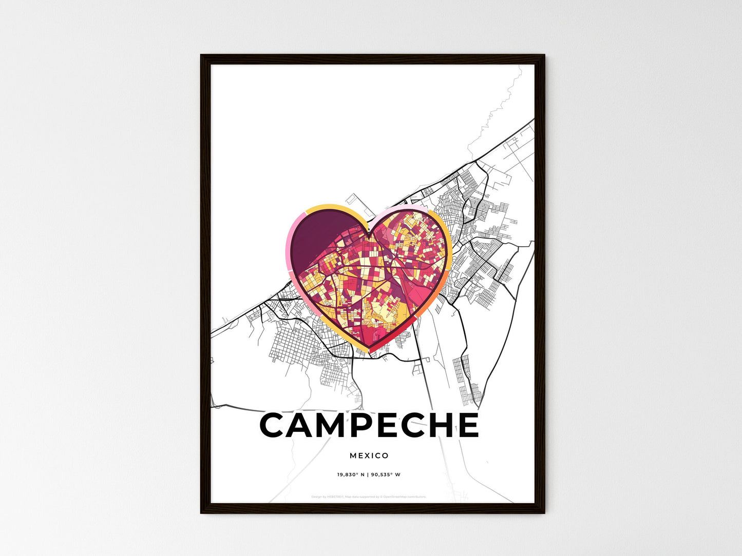 Campeche Mexico wedding art map with heart icon