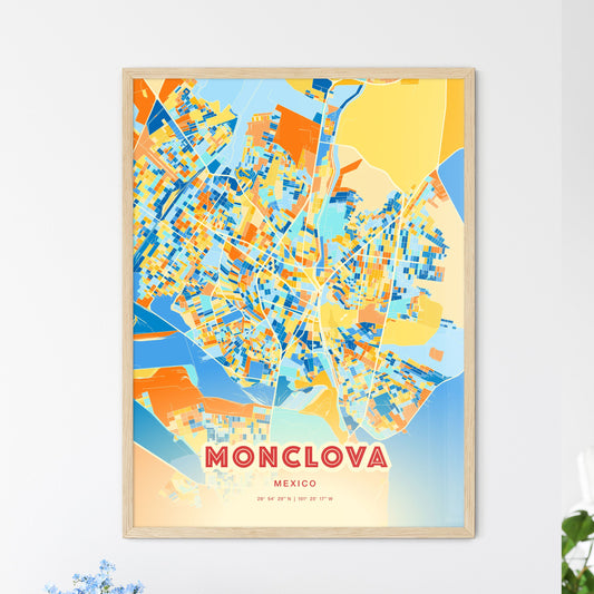 Colorful MONCLOVA MEXICO Fine Art Map Blue Orange