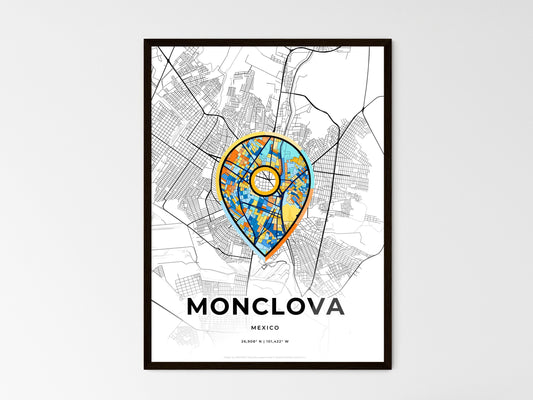 Monclova Mexico wedding art map with pointer icon
