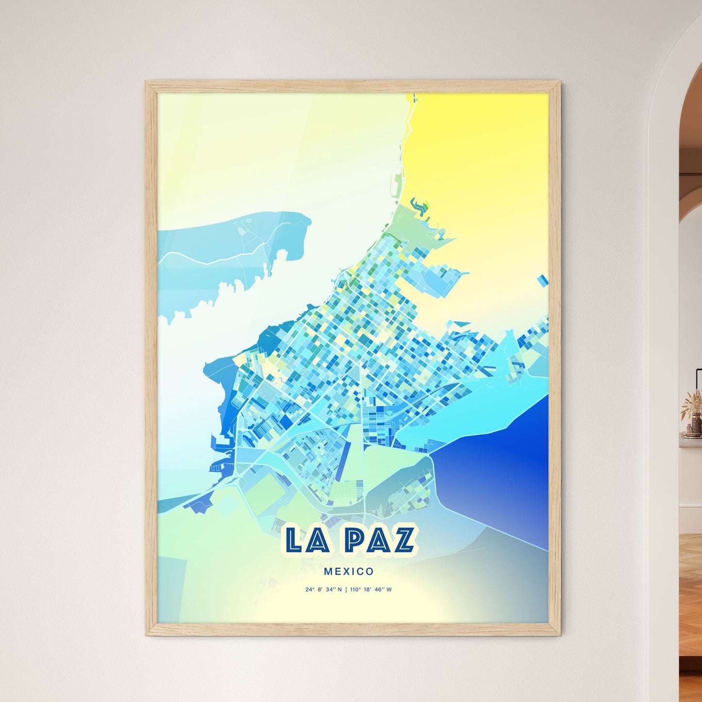 Colorful LA PAZ MEXICO Fine Art Map Cool Blue