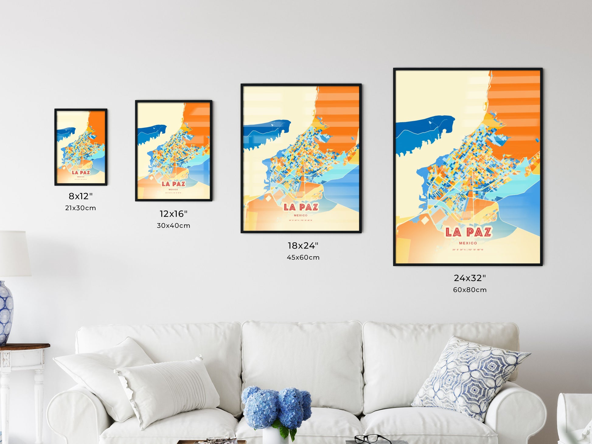 Colorful LA PAZ MEXICO Fine Art Map Blue Orange