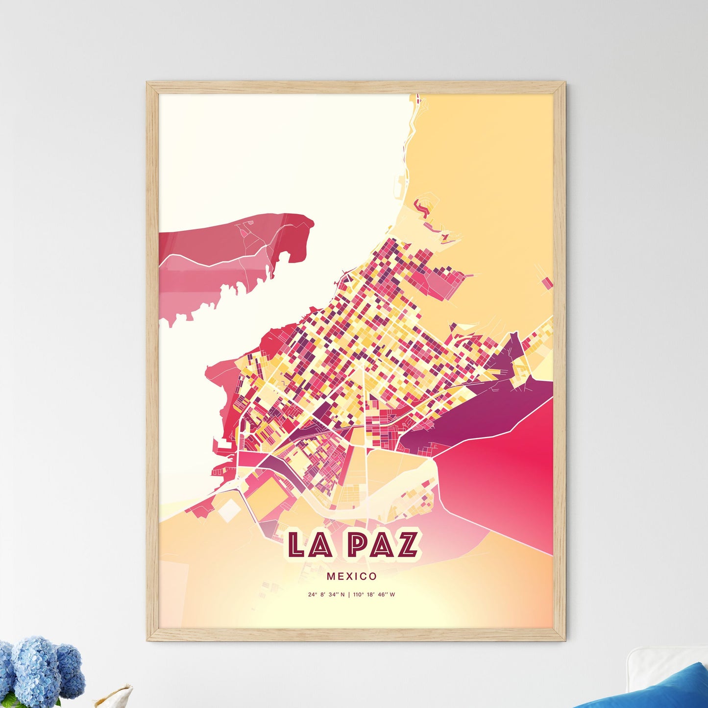 Colorful LA PAZ MEXICO Fine Art Map Hot Red