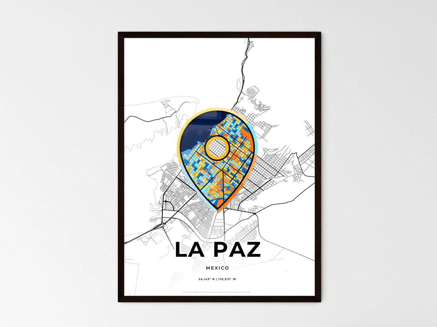 La Paz Mexico wedding art map with pointer icon