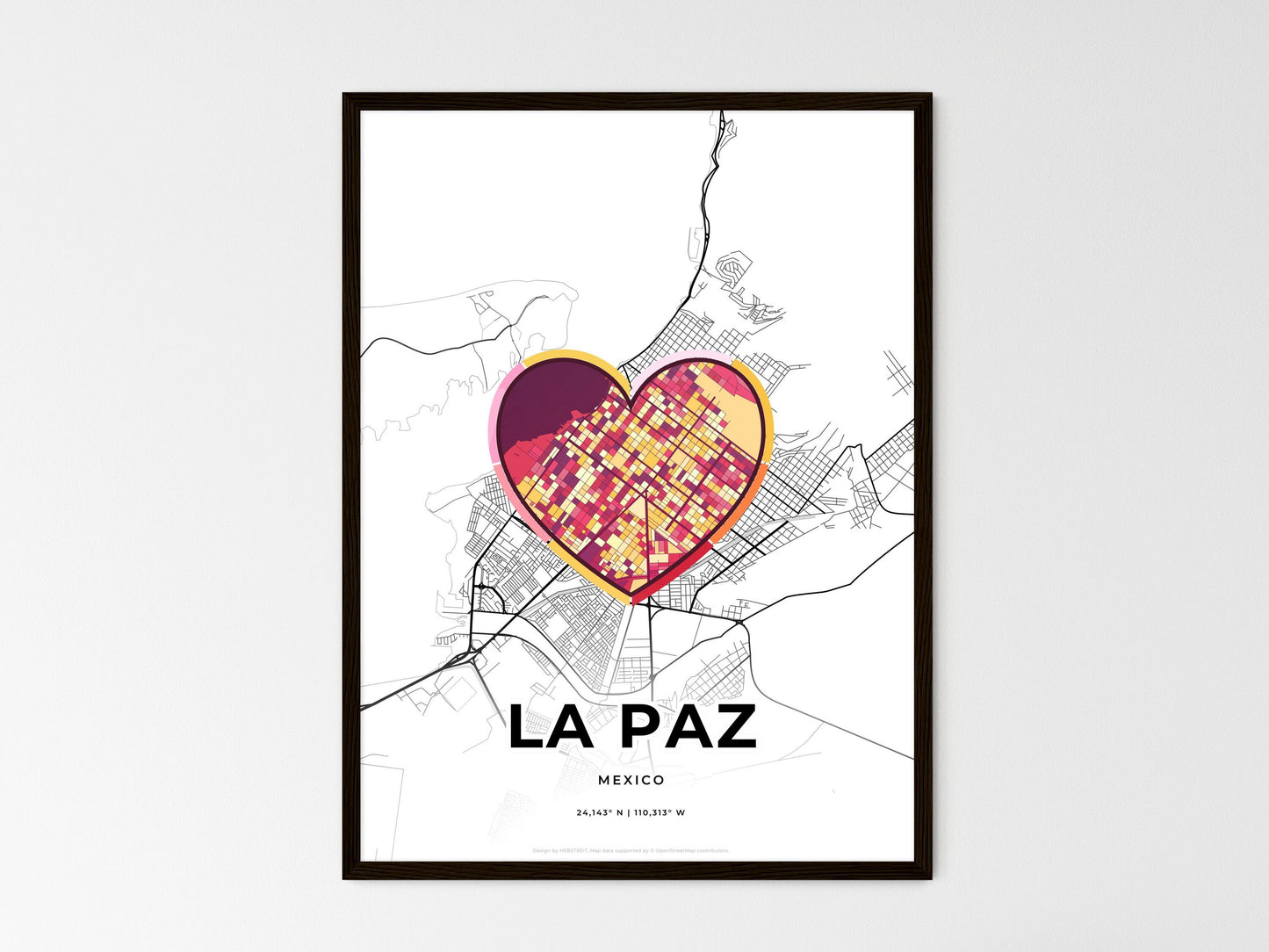 La Paz Mexico wedding art map with heart icon