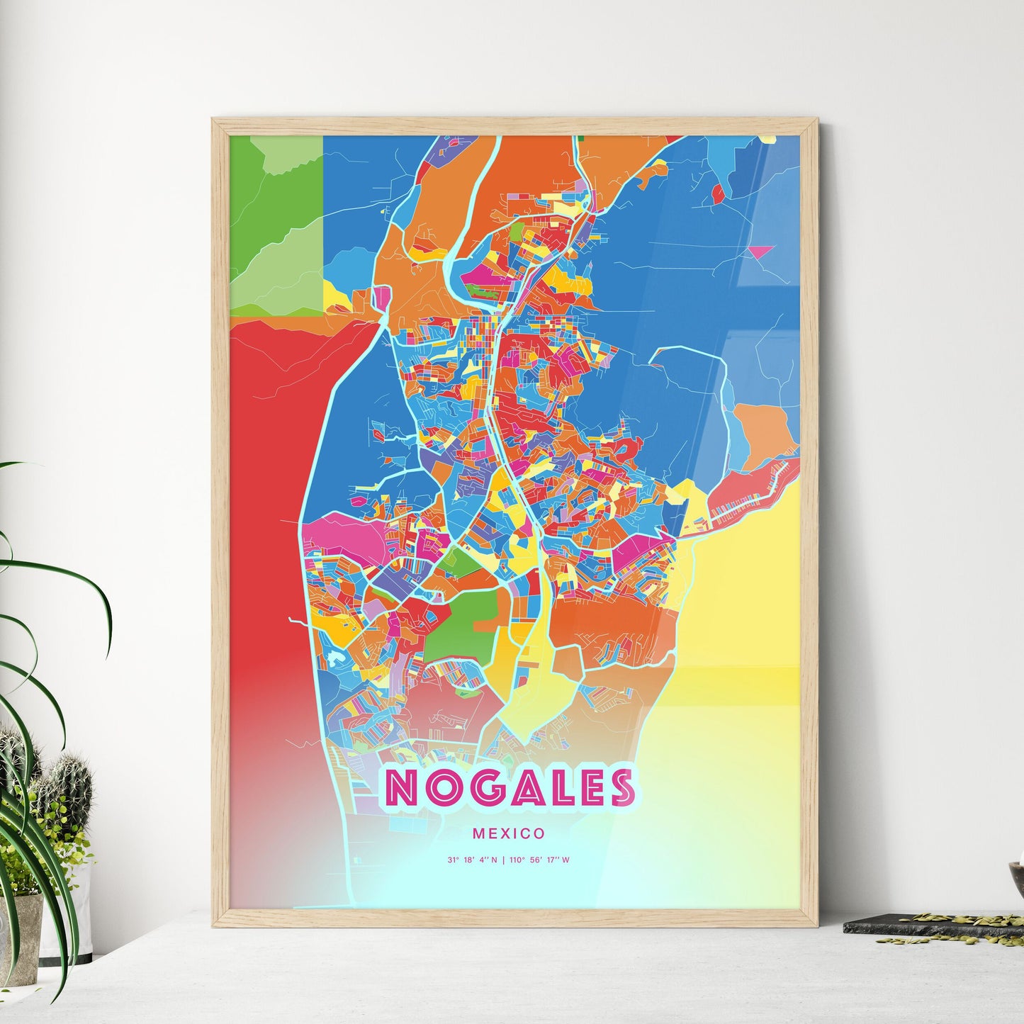 Colorful NOGALES MEXICO Fine Art Map Crazy Colors
