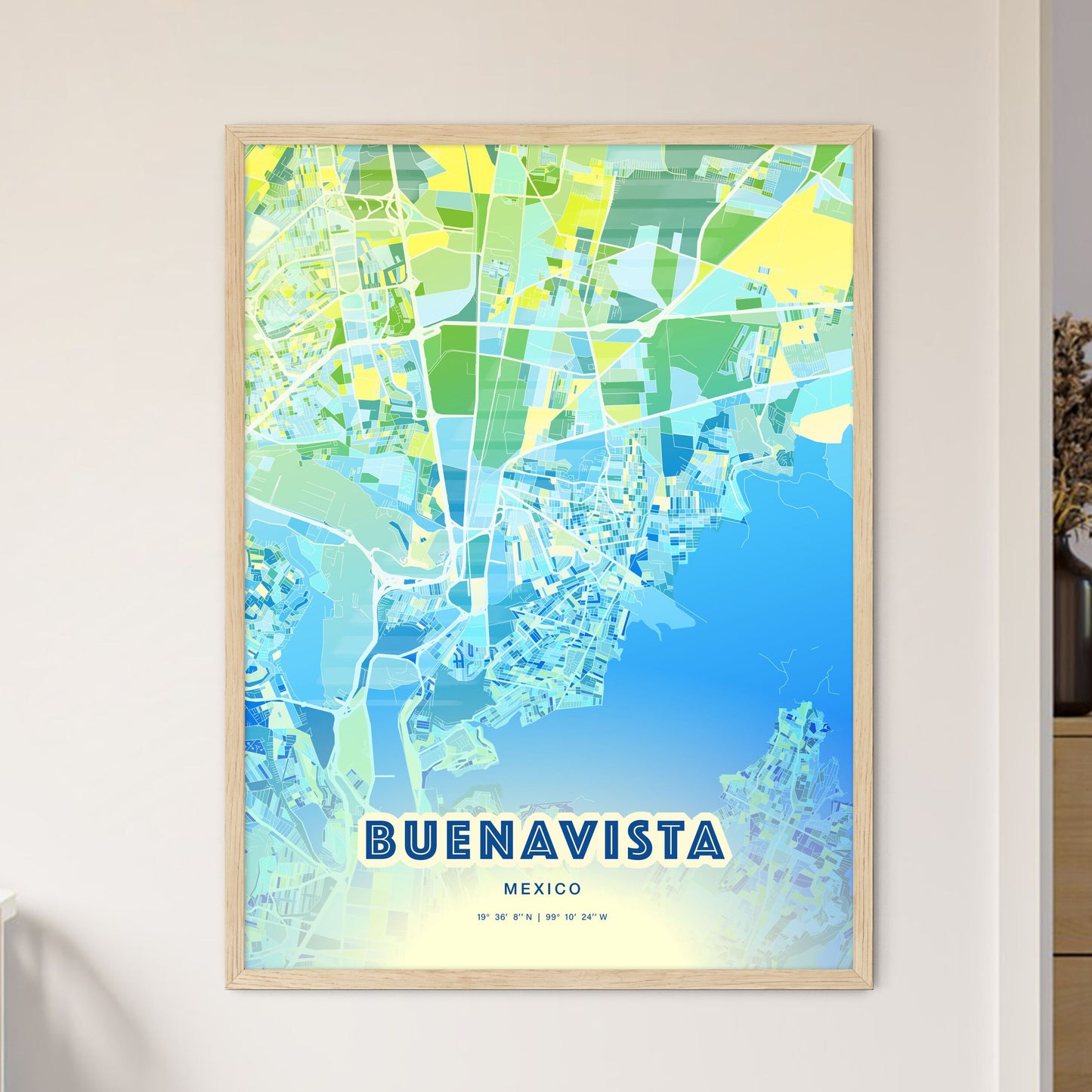 Colorful BUENAVISTA MEXICO Fine Art Map Cool Blue